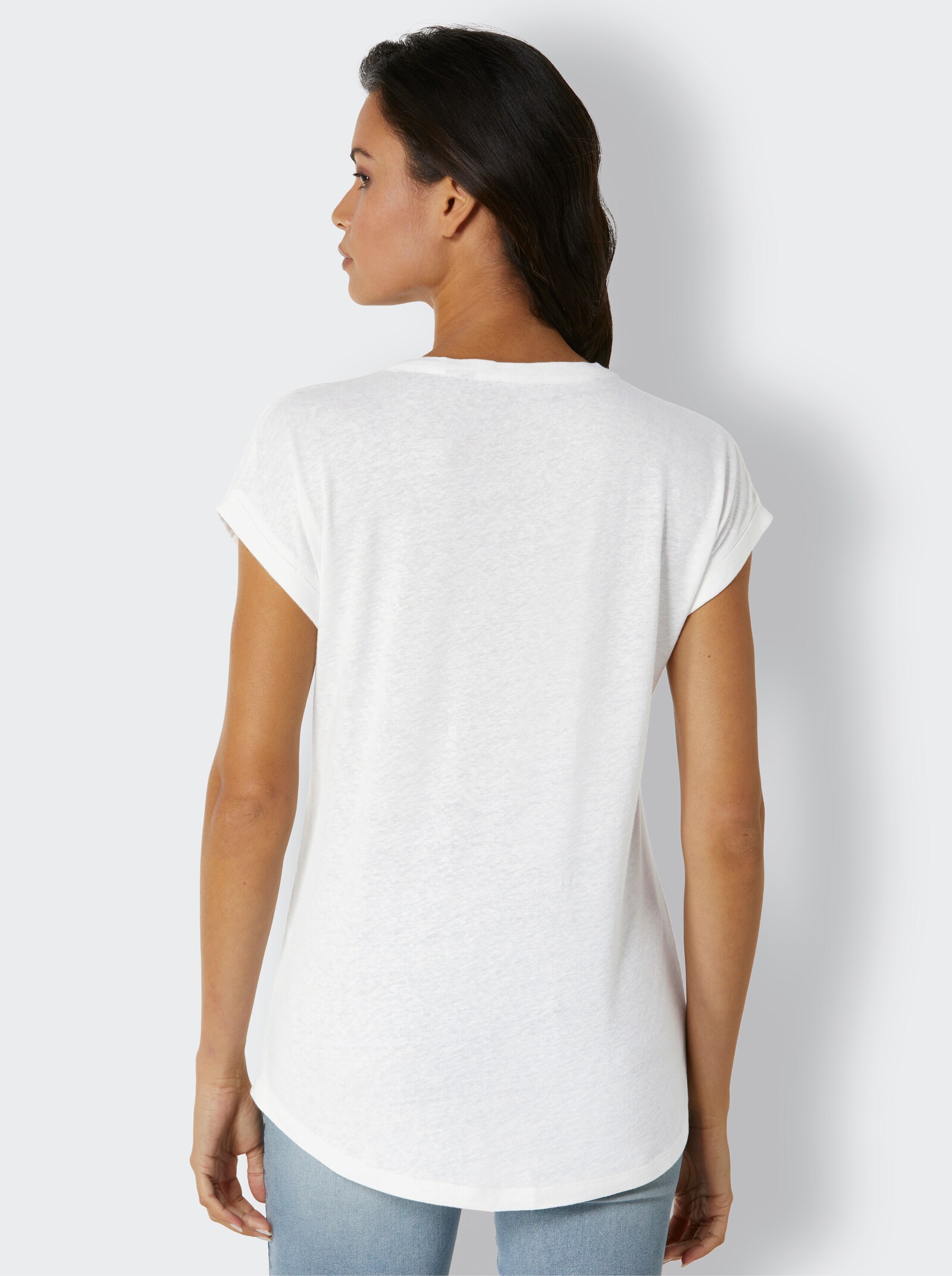 CREATION L PREMIUM V-Shirt mit Spitzendetail - weiß