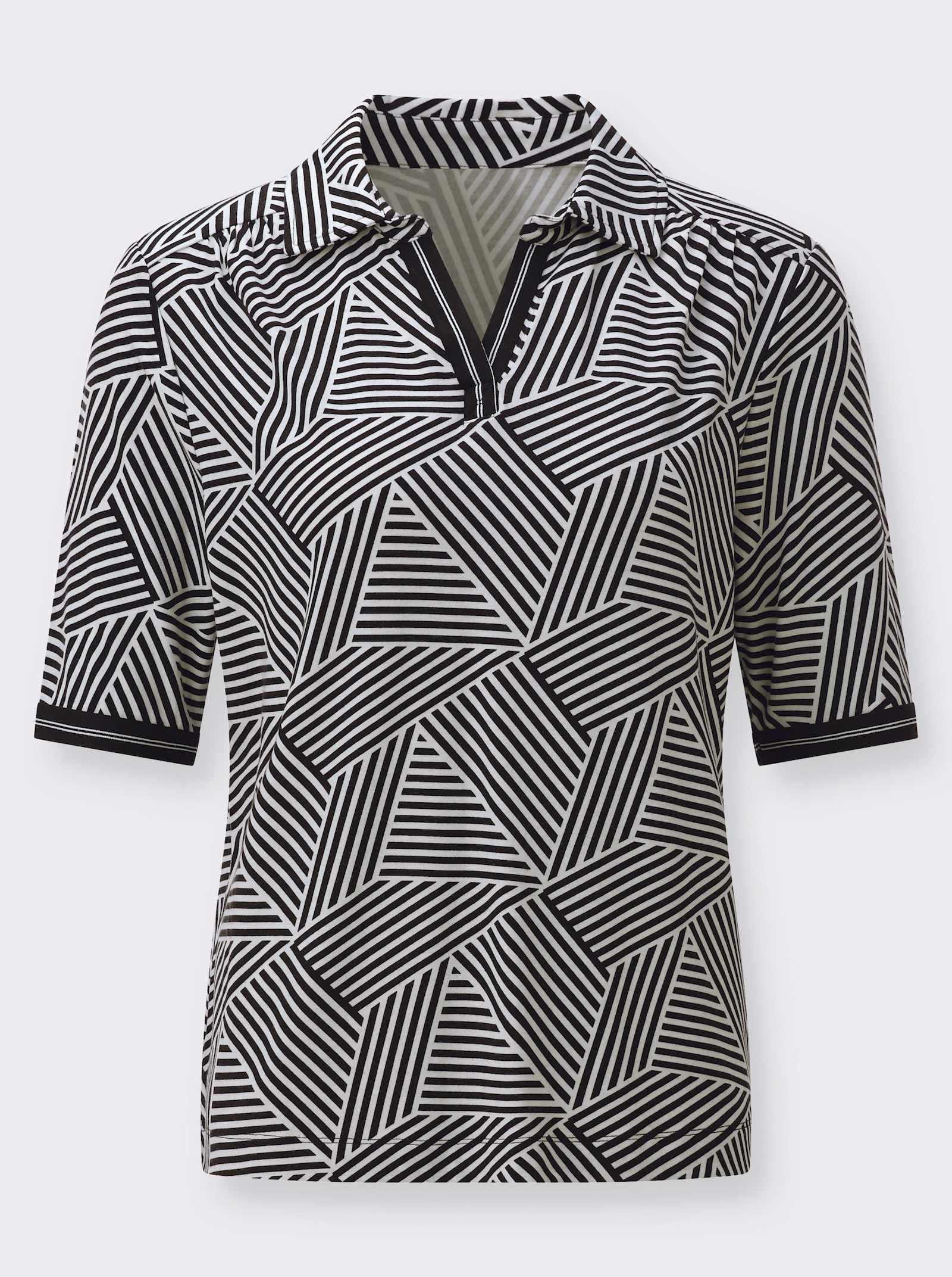 Poloshirt mit Ripsband - ecru-schwarz-bedruckt