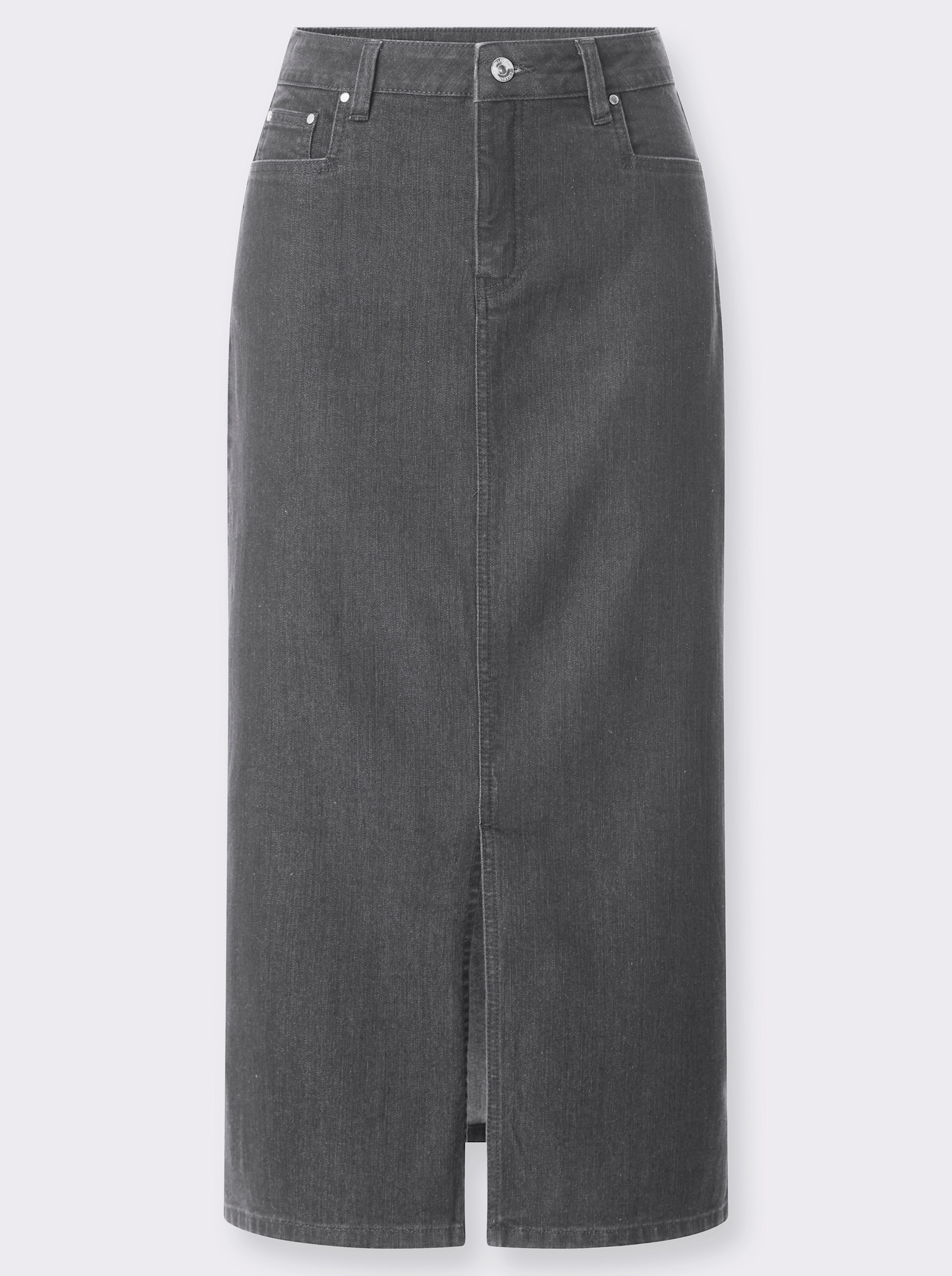 Jeansrock mit verdecktem Gehschlitz, wärmend - grey-denim