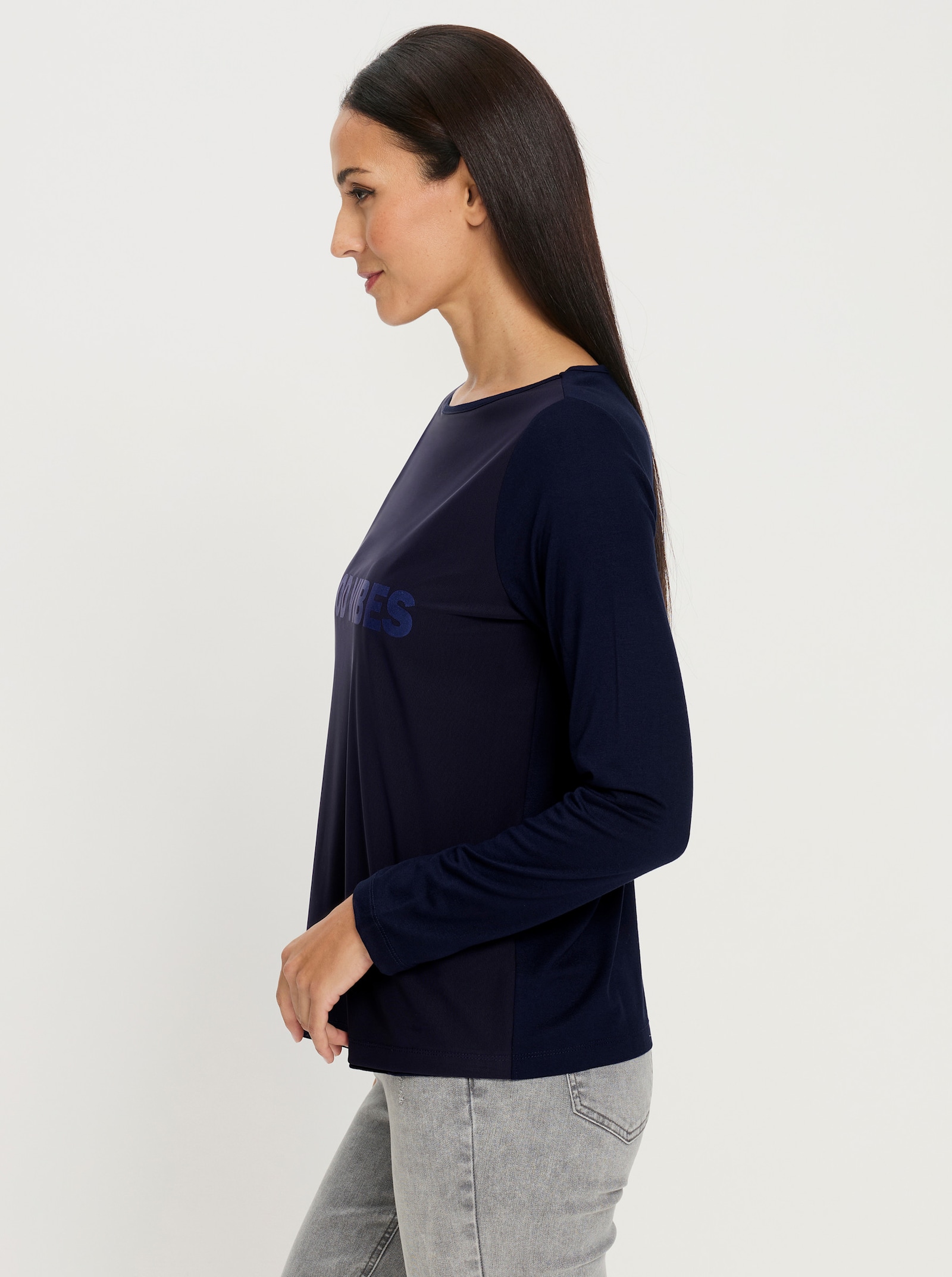 heine Langarmshirt mit Foliendruck - marine-eisblau