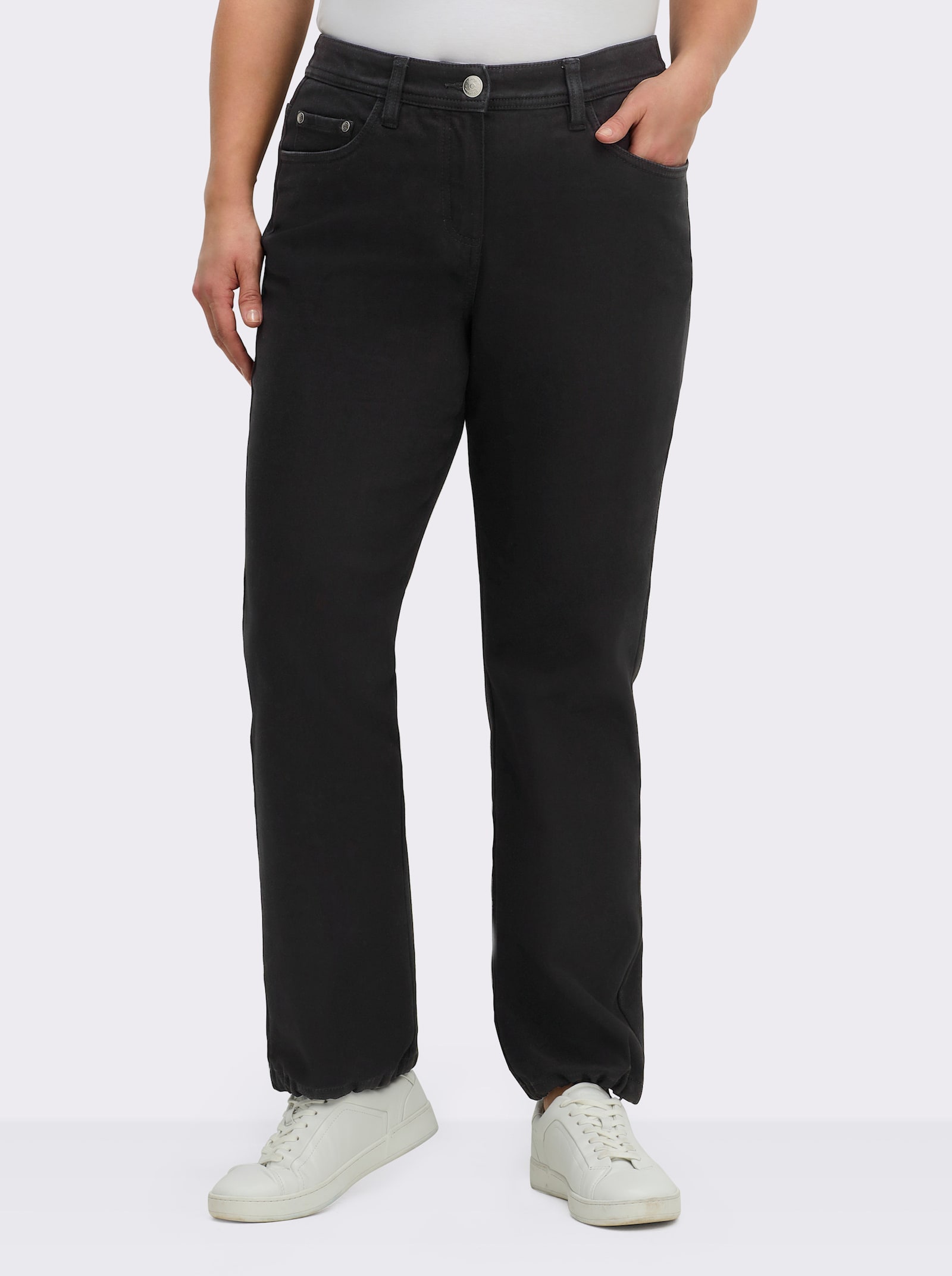 sheego Thermojeans mit Weitenregulierung an Bund und Saum - schwarz