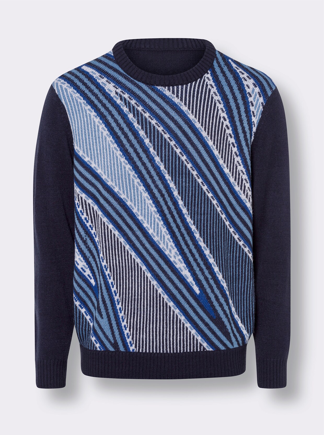 Rundhals-Pullover - royalblau-gemustert