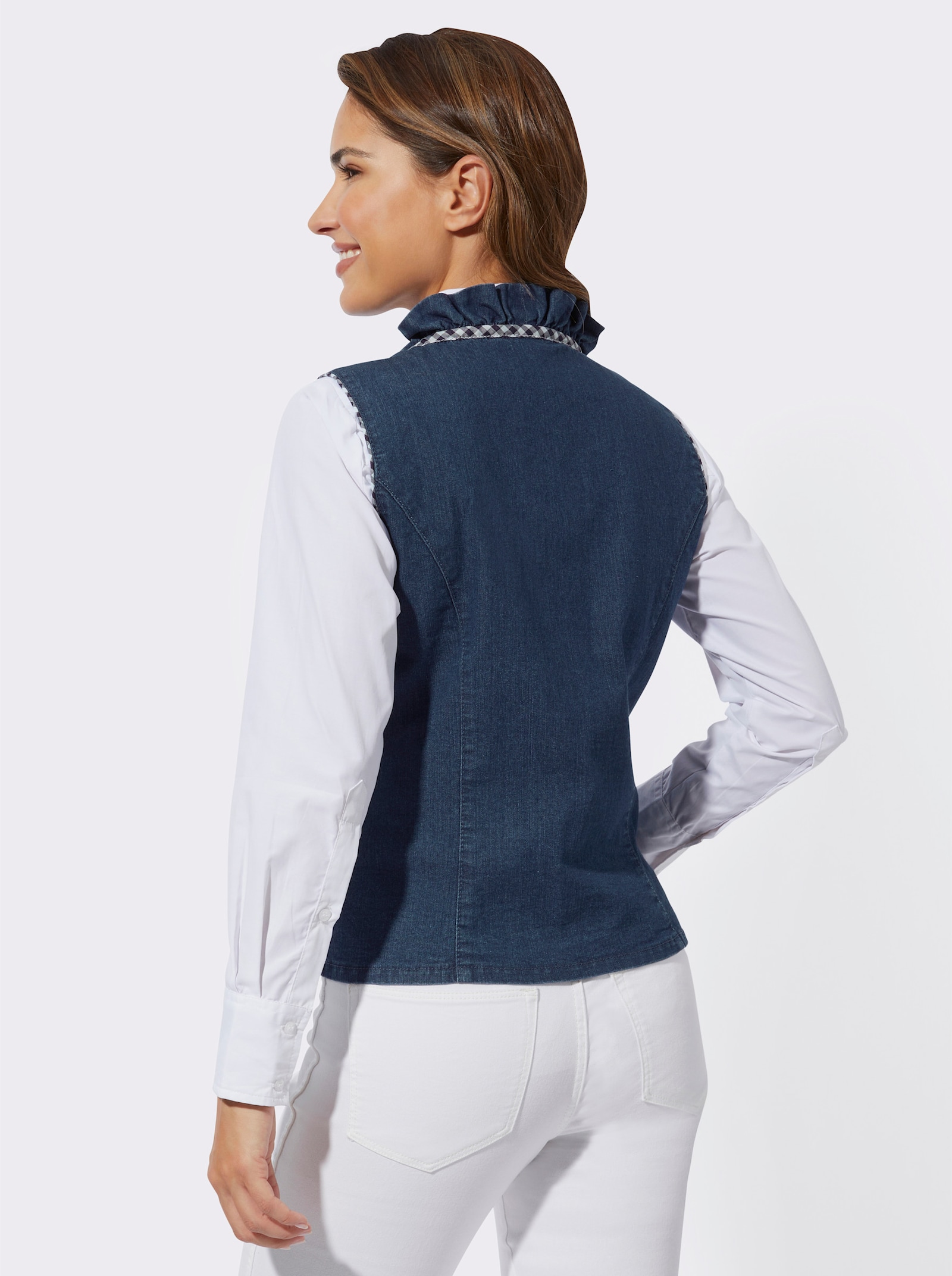 Jeansweste mit Rüschen - blue-stone-washed