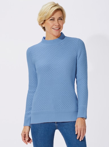 Stehkragenpullover mit Struktur-Muster - blau