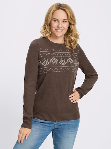 Jacquard-Pullover mit platziertem Muster - schoko-sand