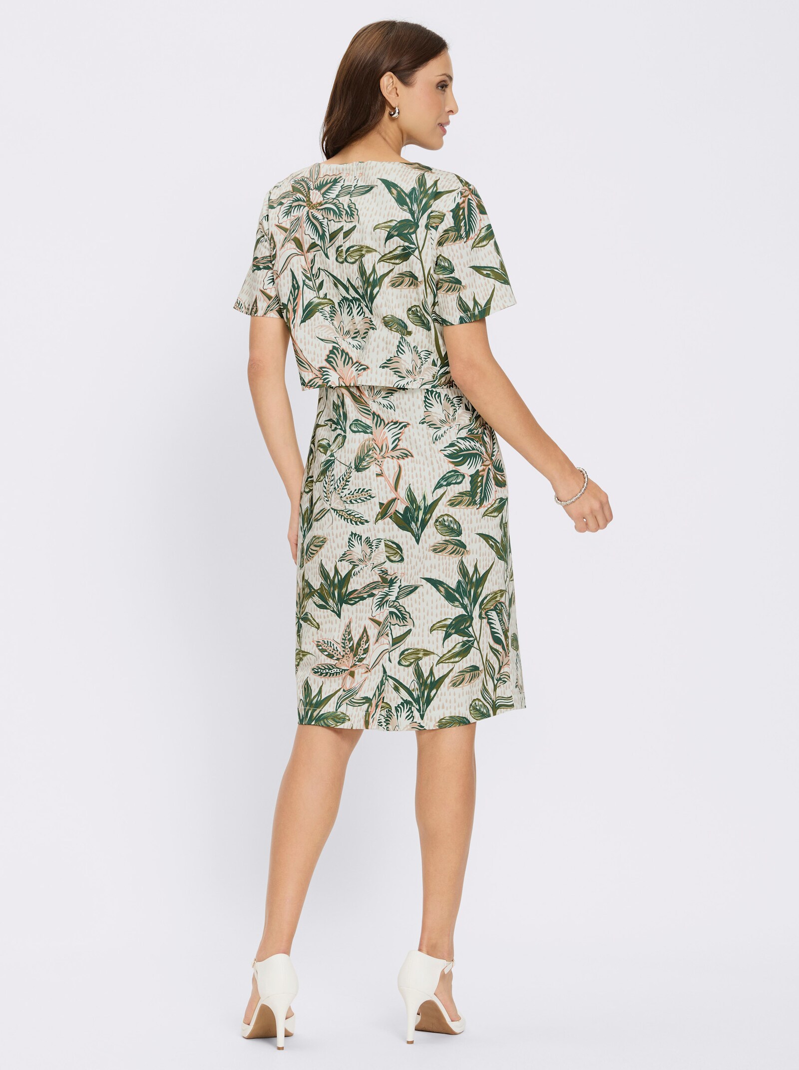 Druckkleid in 2-Teiler-Optik - ecru-oliv-bedruckt