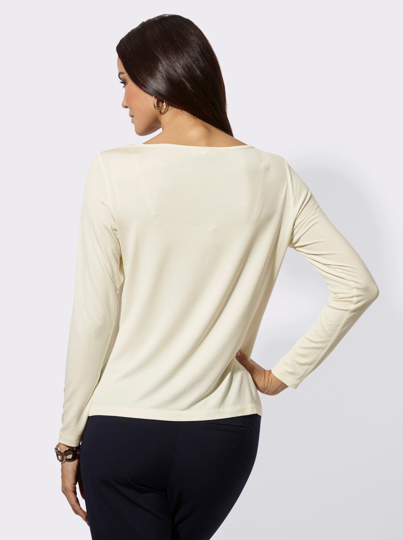 Langarmshirt mit Ziersteinchen - champagner