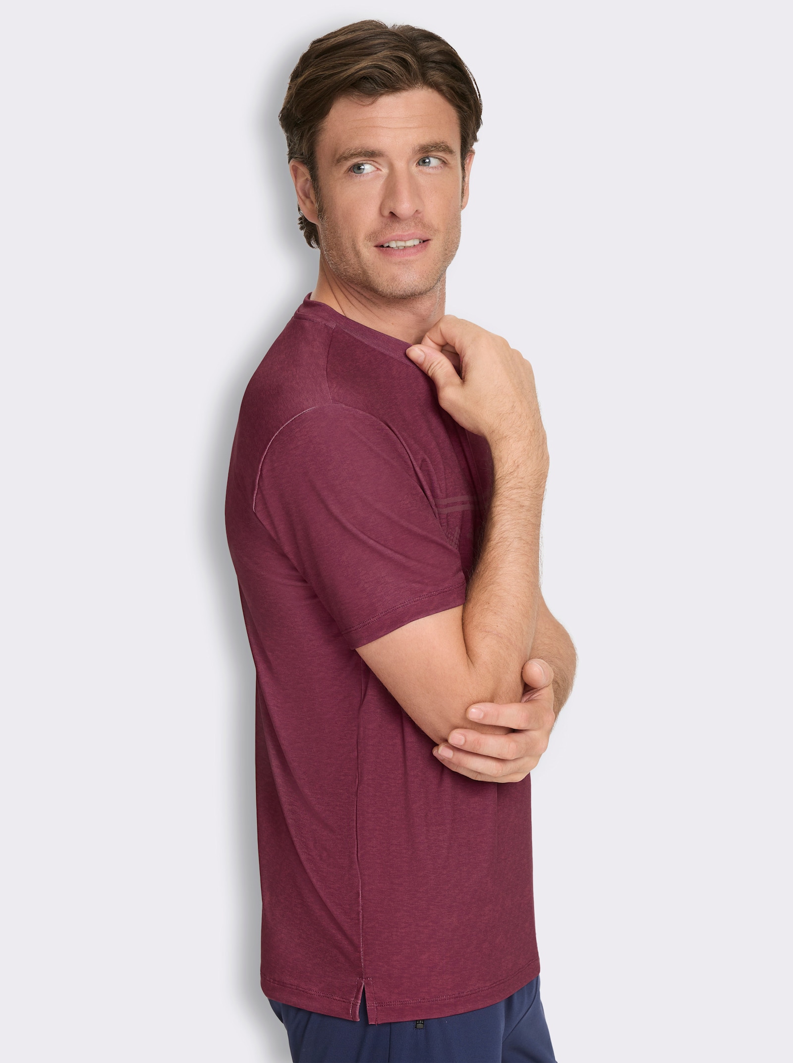 Funktionsshirt mit Seitenschlitzen - dunkelrot-meliert