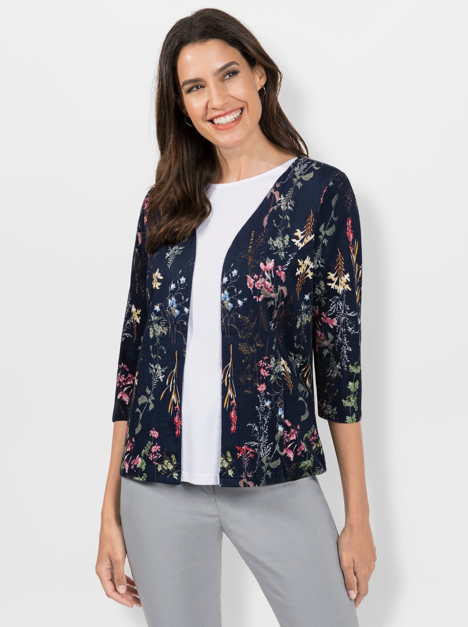 Shirtjacke mit 3/4-Ärmeln - marine-bedruckt