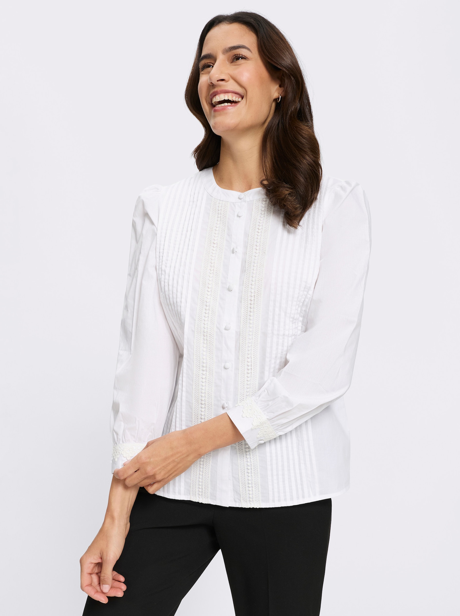 Baumwollbluse mit Raffung hinten - ecru