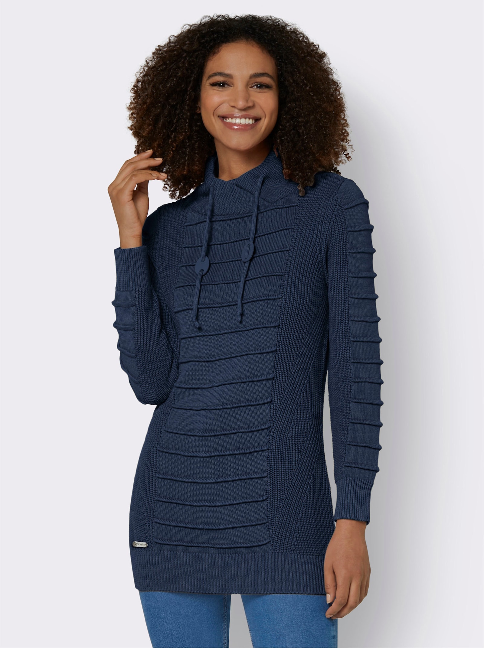 Lange pullover met gestructureerde delen - donkerblauw