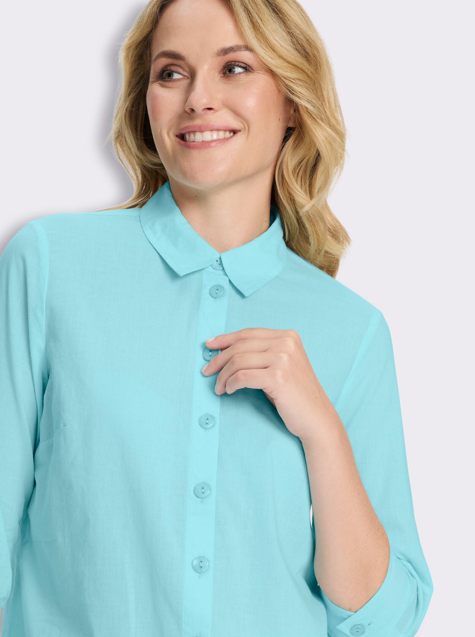Longbluse mit Seitenschlitzen - aquamarin