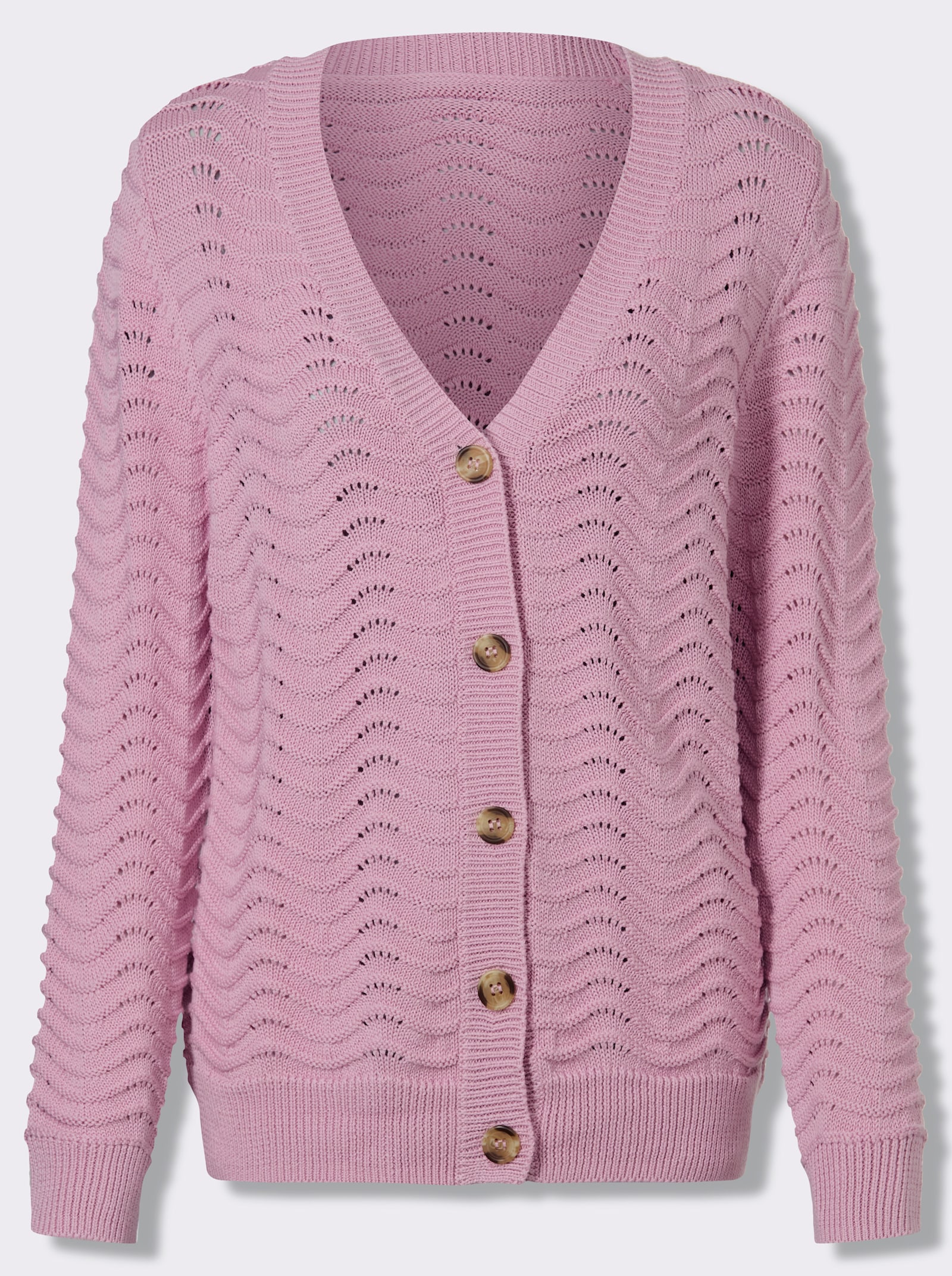 Strickjacke mit wellenförmigem Ajourmuster - rosé