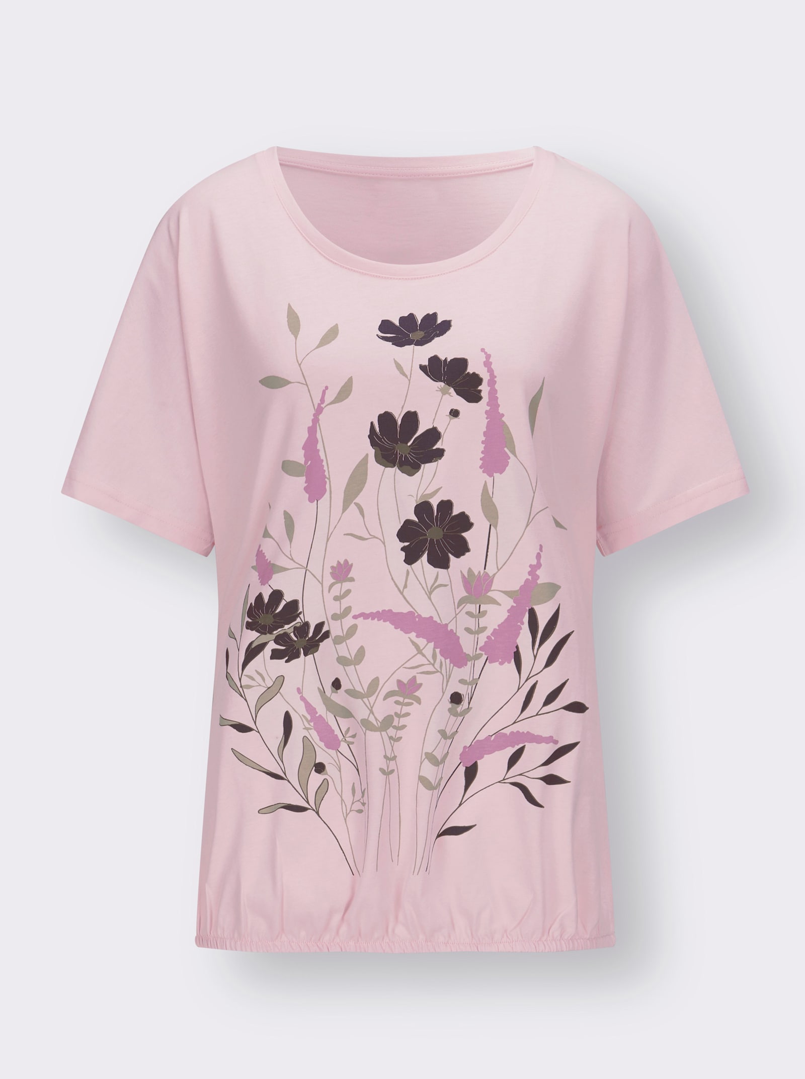T-Shirt mit Blumen-Druck im Vorderteil - hellrosé
