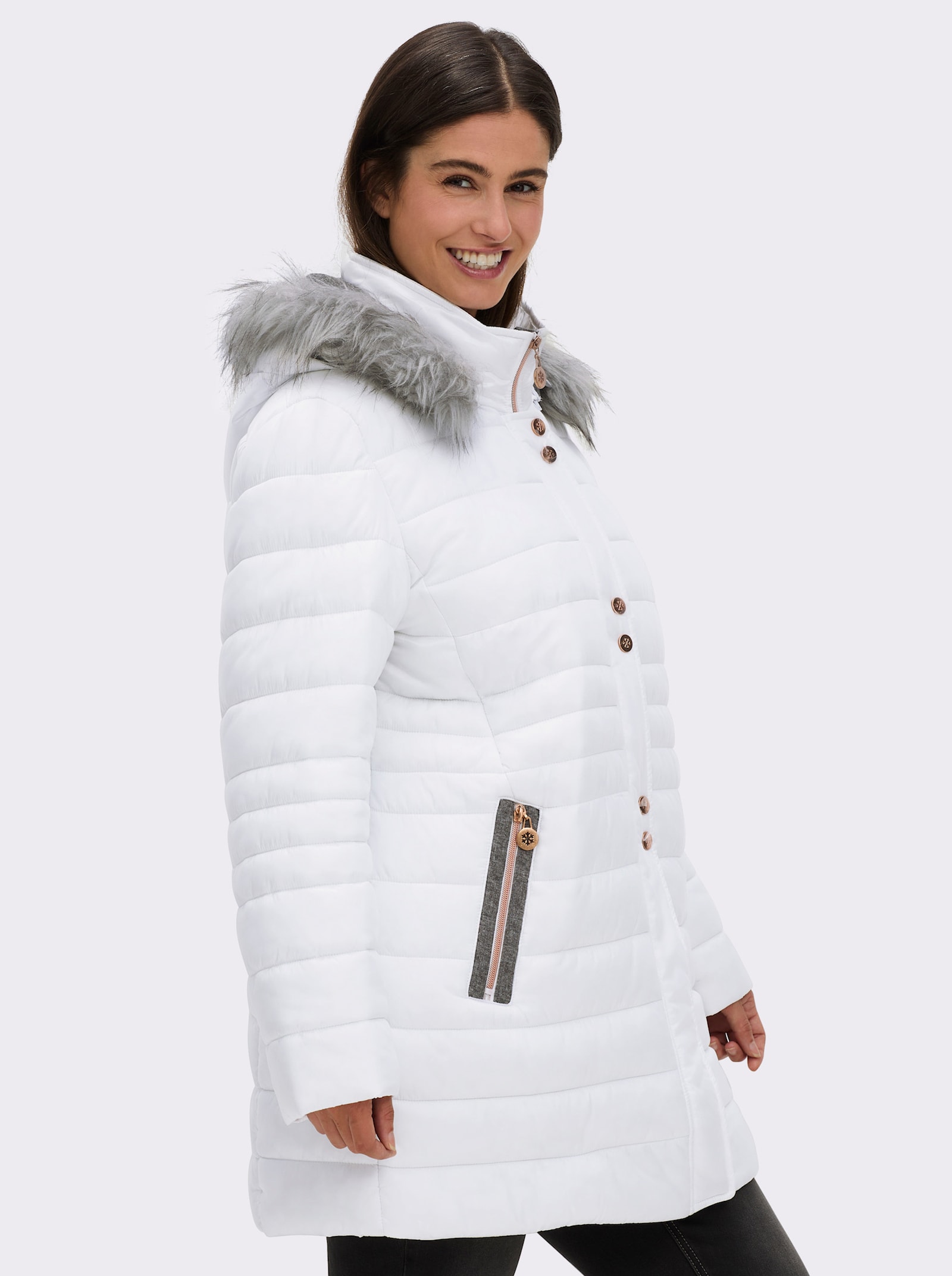 Steppjacke mit Pelz-Imitat - weiß