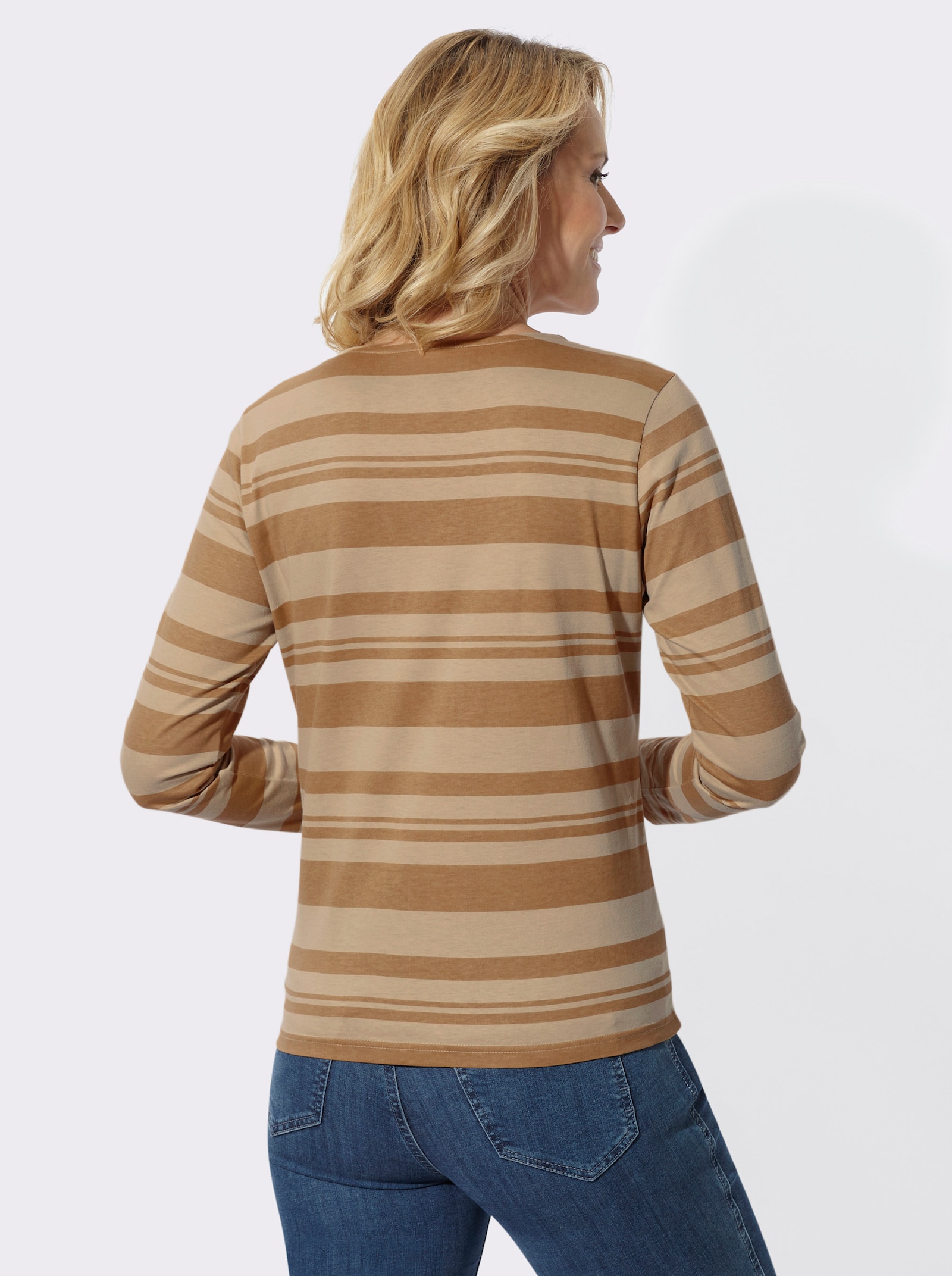 Streifenshirt mit Rundhals-Ausschnitt - beige-camel-gestreift