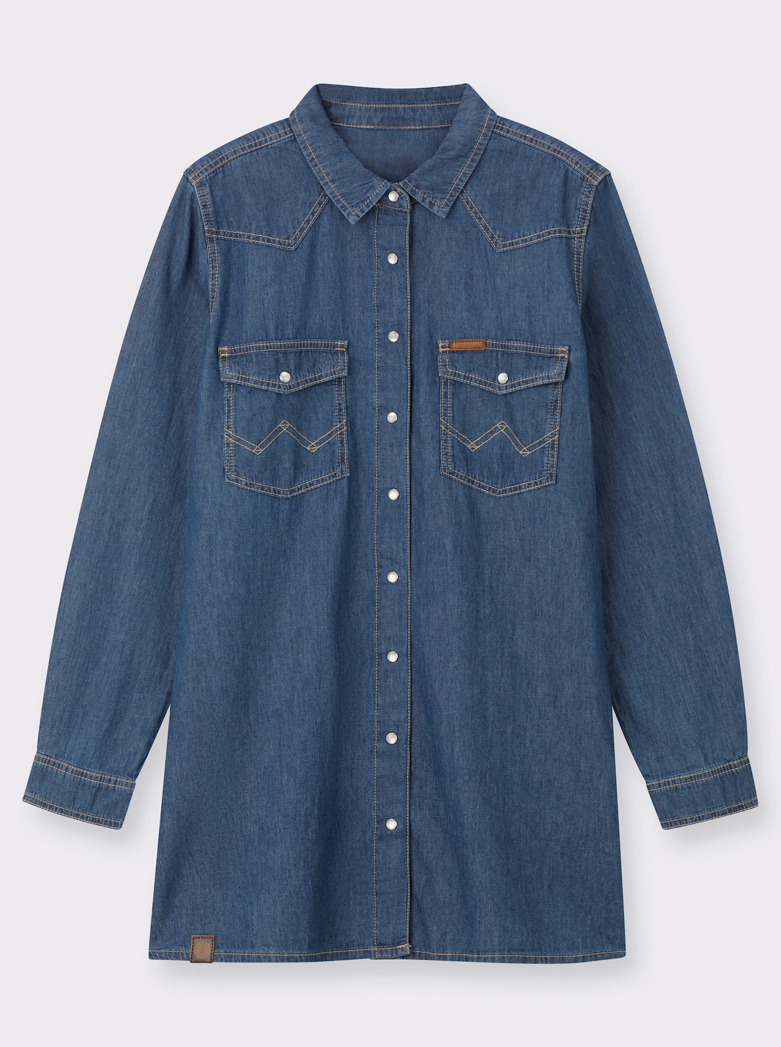 Jeansbluse mit Druckknopfleiste - blue-bleached