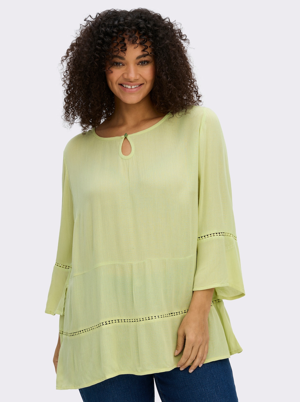 sheego Tuniek met 3/4-mouwen en boord met ajourpatroon - pistache