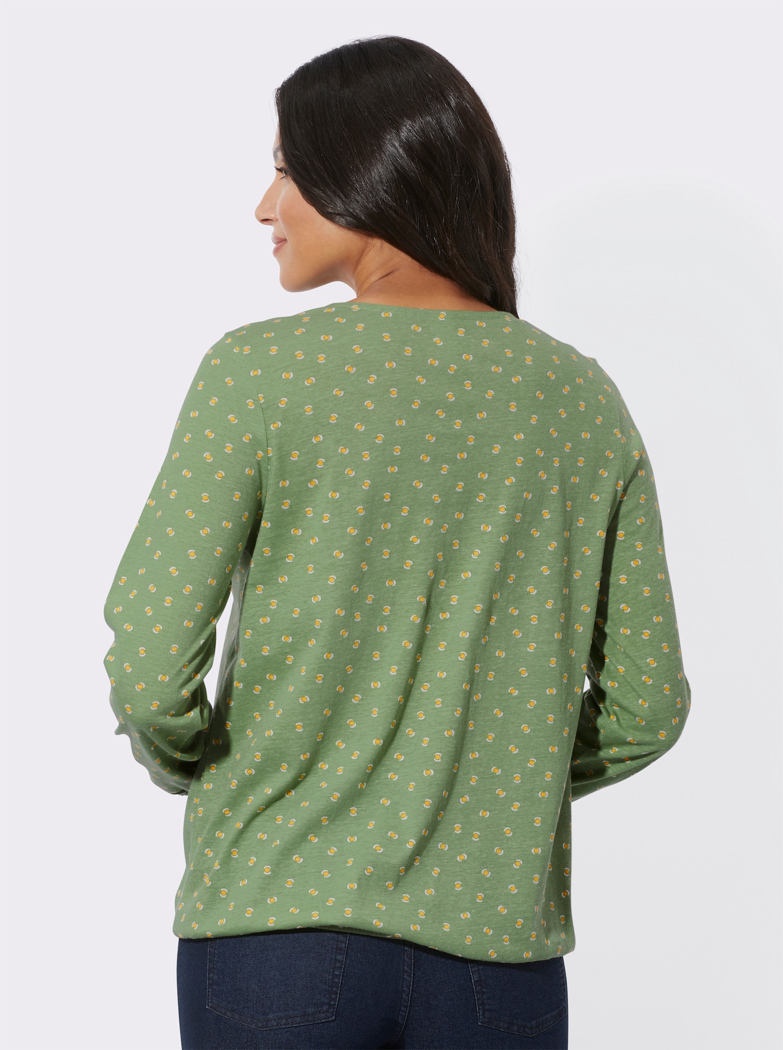 Langarmshirt mit elastischen Abschlüssen - eucalyptus-ocker-bedruckt