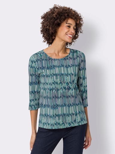 3/4-Arm-Shirt aus Baumwolle, bedruckt - dunkelblau-smaragd-bedruckt