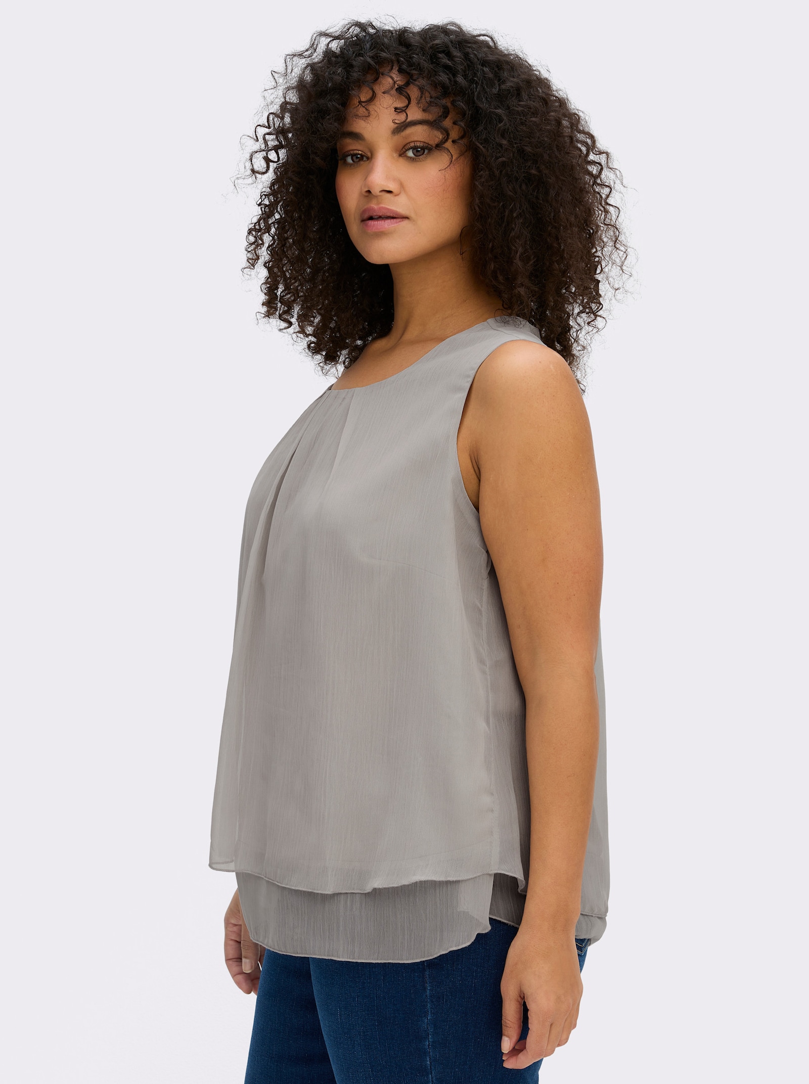 Blusentop in Crêpe-Qualität - silbergrau