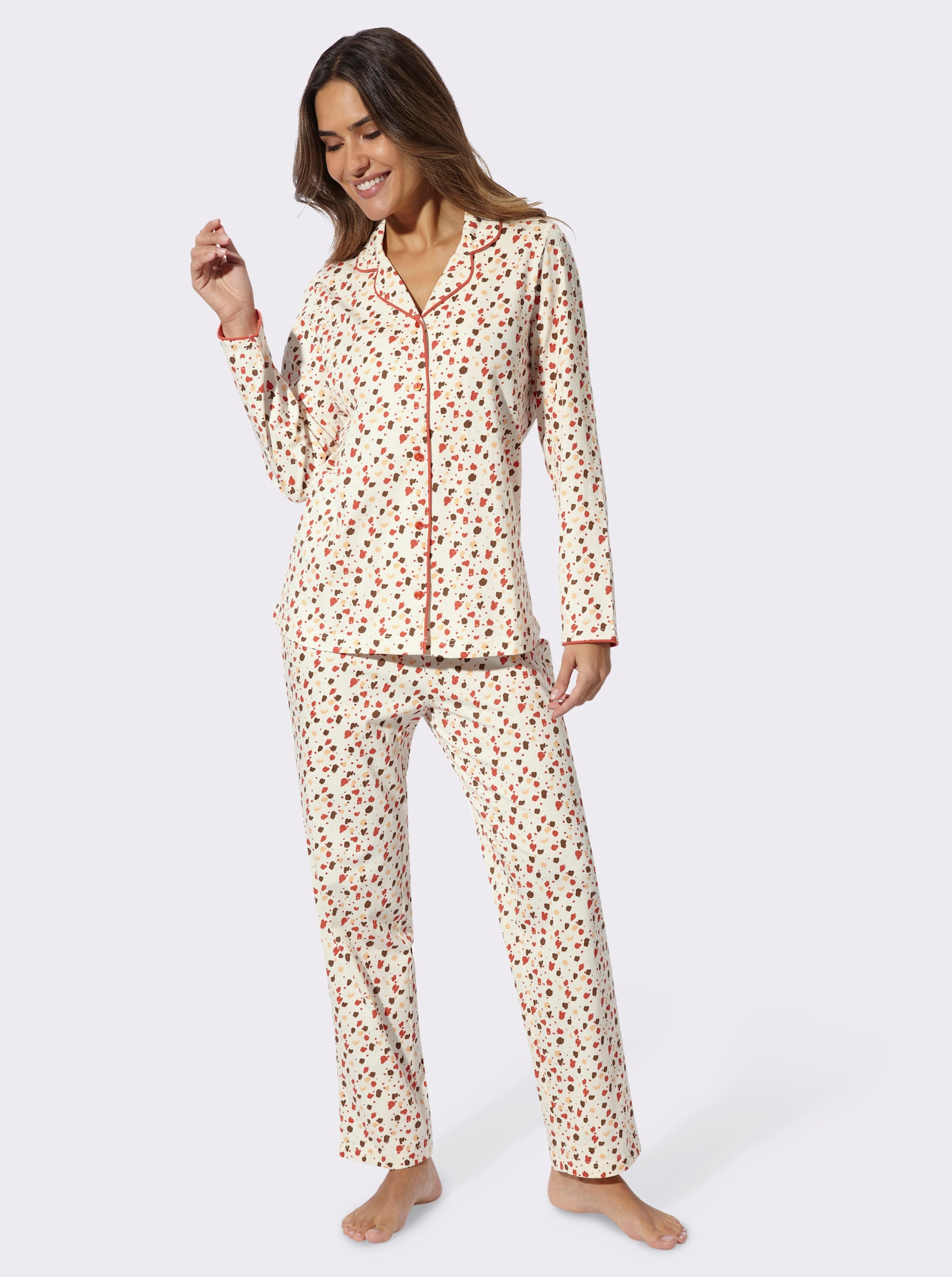 Schlafanzug mit Tupfen-Druck, Single-Jersey - champagner-bedruckt