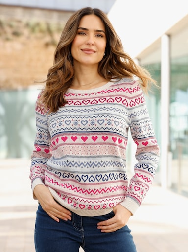Jacquard-Pullover mit Rundhals-Ausschnitt - champagner-malve-gemustert