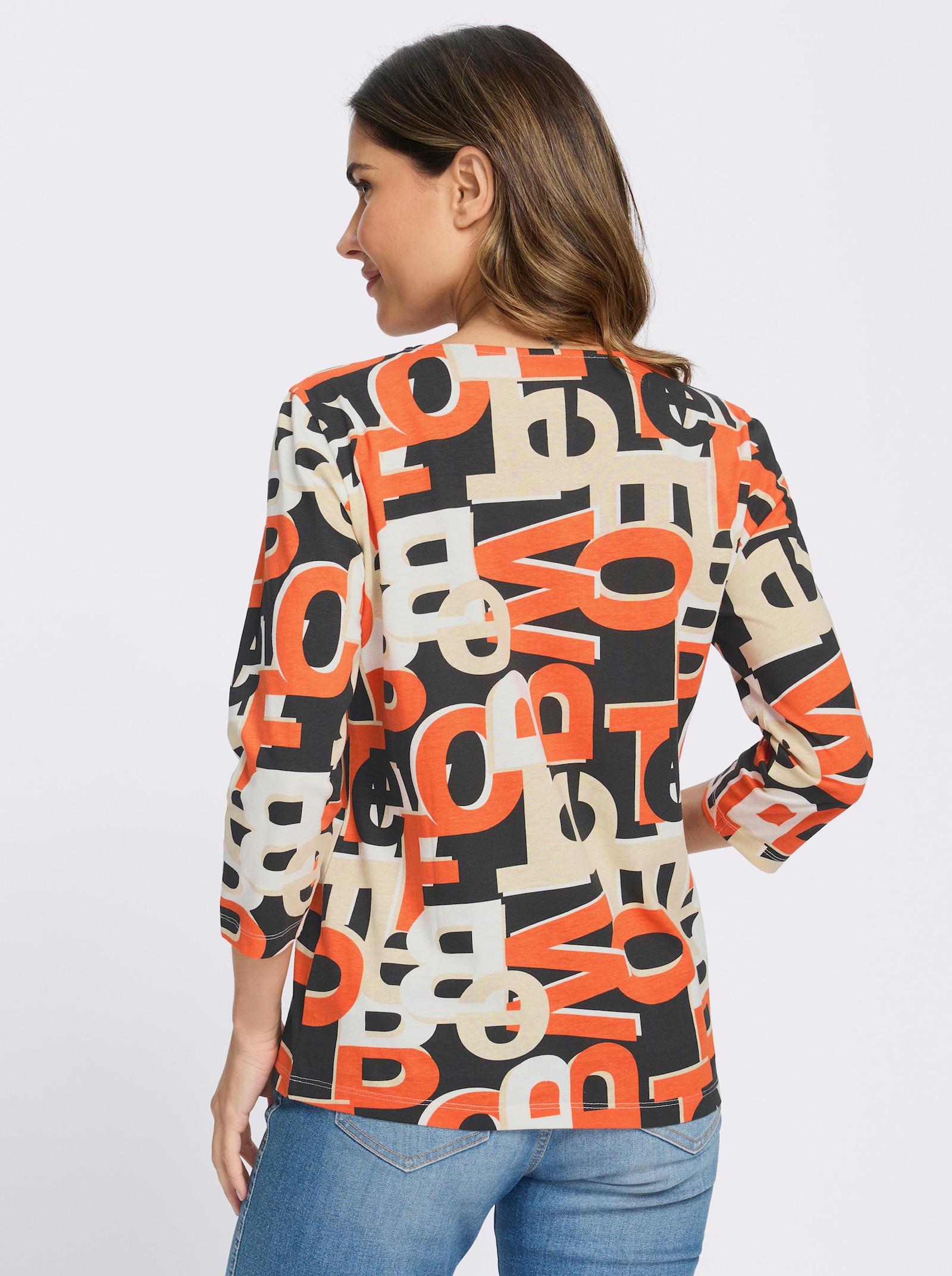 3/4-Arm-Shirt mit Lettering-Druck - orange-schwarz-bedruckt