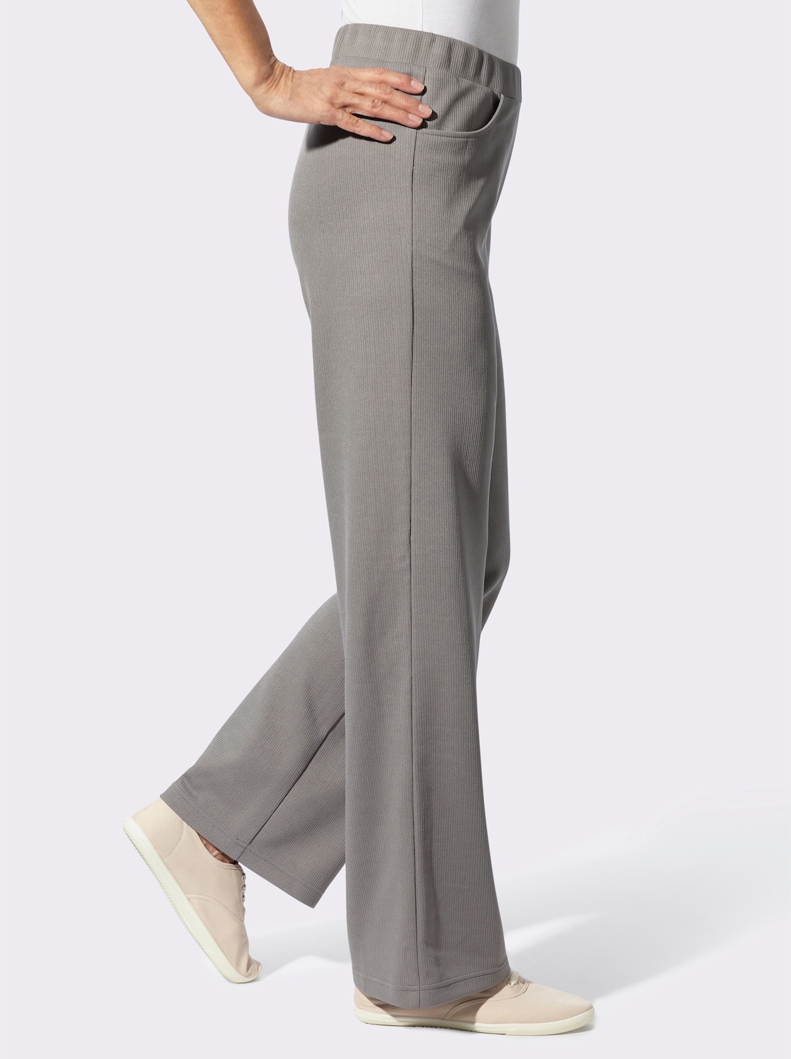 Schlupfhose in Ripp-Optik, pflegeleicht - grau