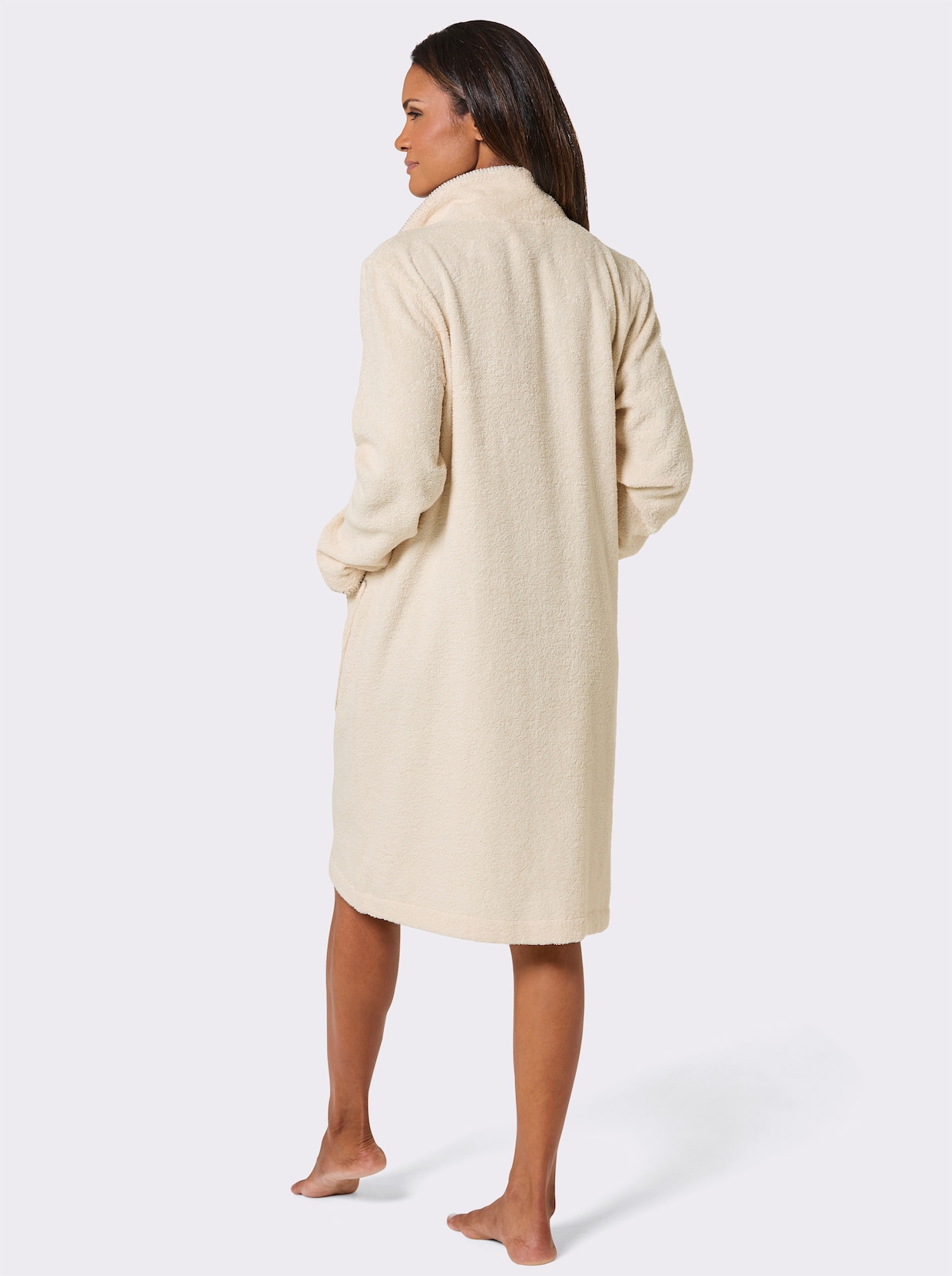 feel good Bademantel mit durchgehendem Reißverschluss - champagner-steingrau