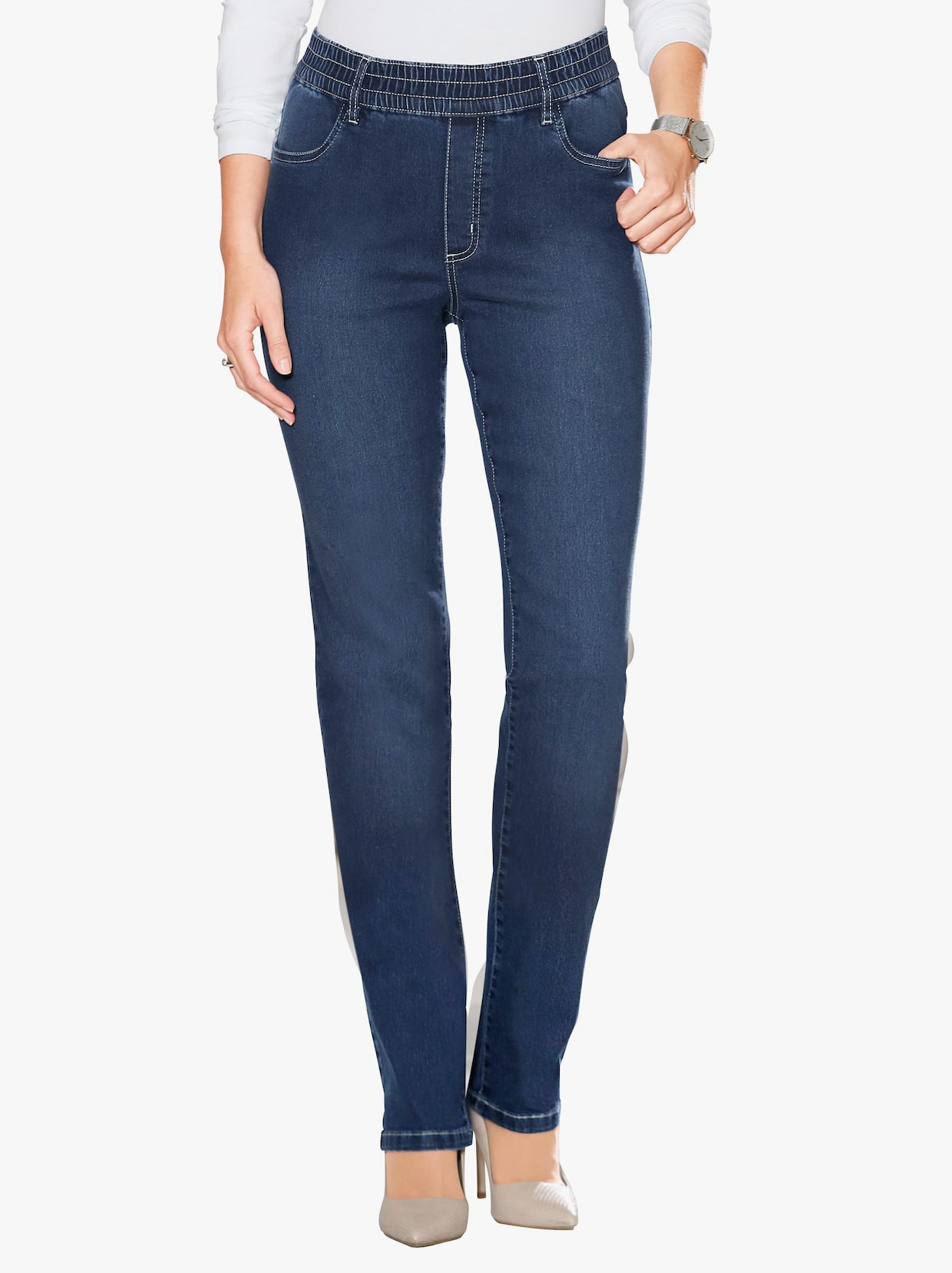 Jeans med hög midja - blue-stone-washed
