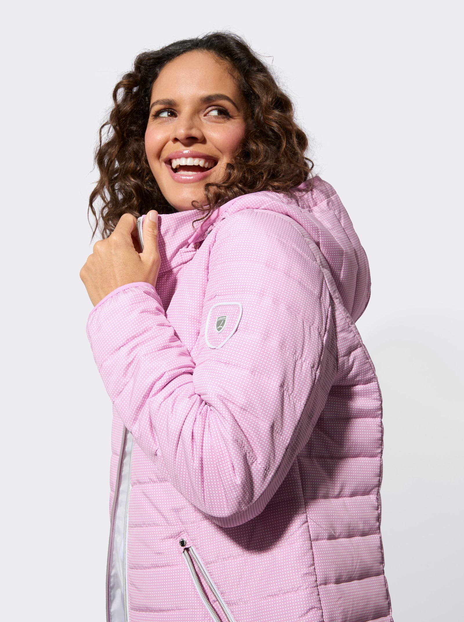 Gewatteerde jas met afneembare capuchon - orchidee-wit-bedrukt