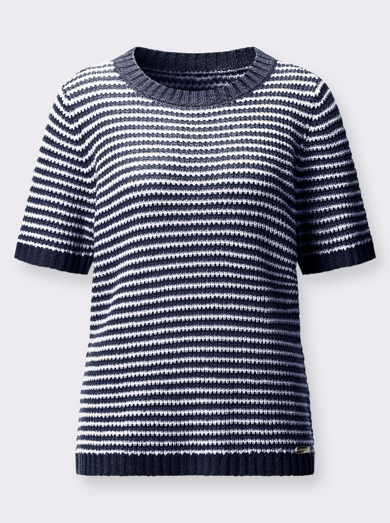 Kurzarmpullover im Ringelmuster - marine-ecru-geringelt