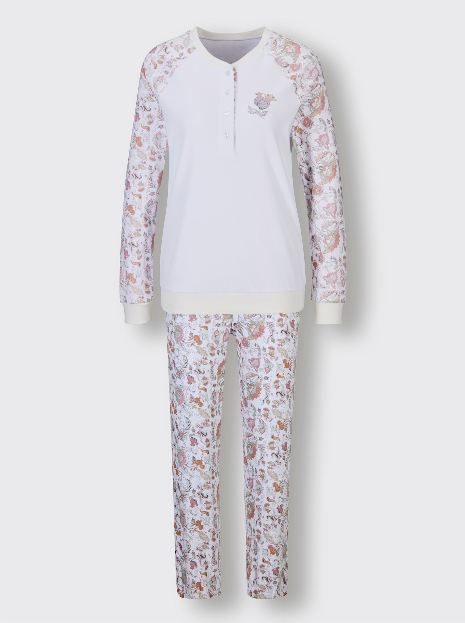 wäschepur Schlafanzug - weiß-hellgrau-bedruckt