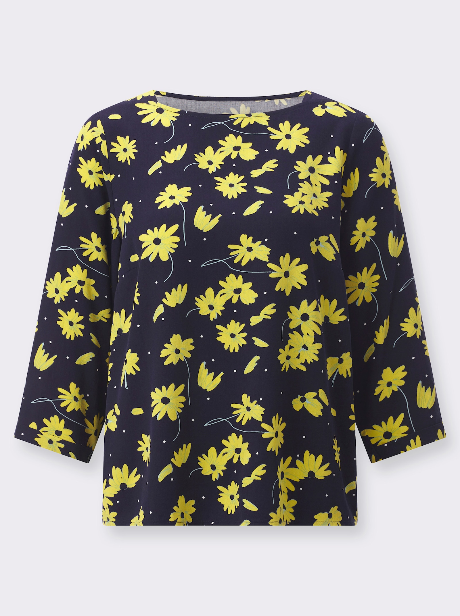 Druckbluse mit U-Boot-Ausschnitt - marine-limone-bedruckt