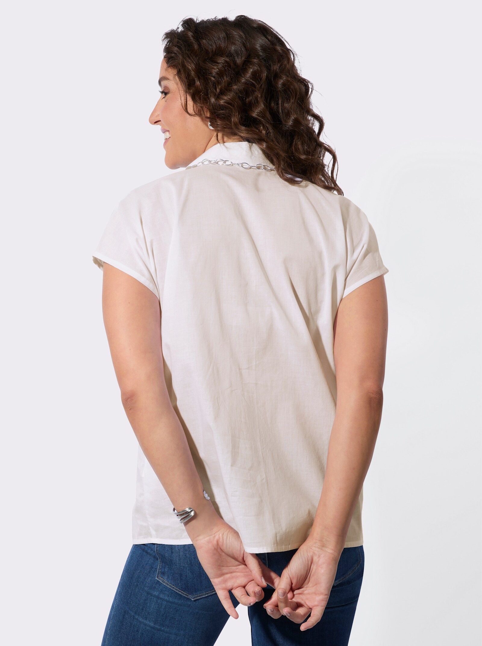 Kurzarm-Bluse mit überschnittenen Schultern - ecru