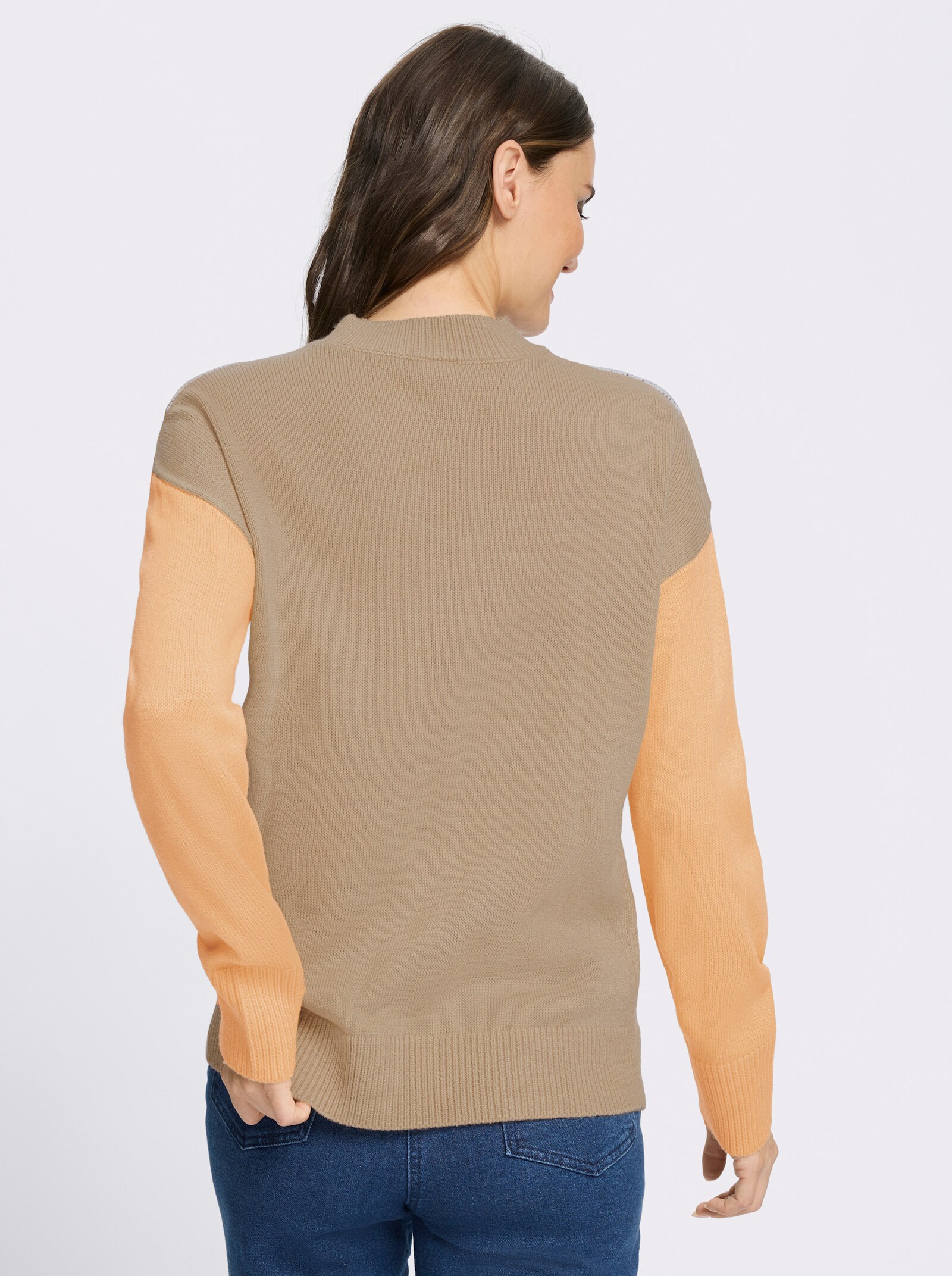 Stehkragenpullover mit überschnittenen Schultern - beige-anthrazit-gemustert
