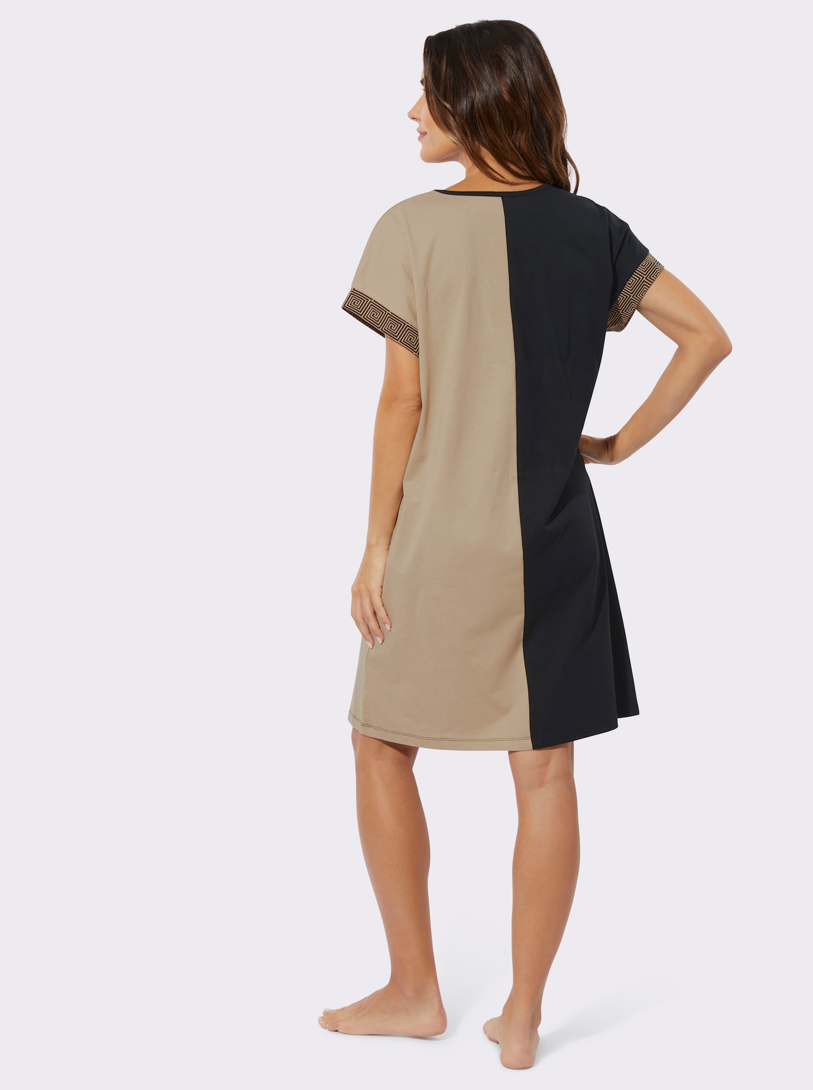 Nachthemd met grafische strepen - zwart/beige