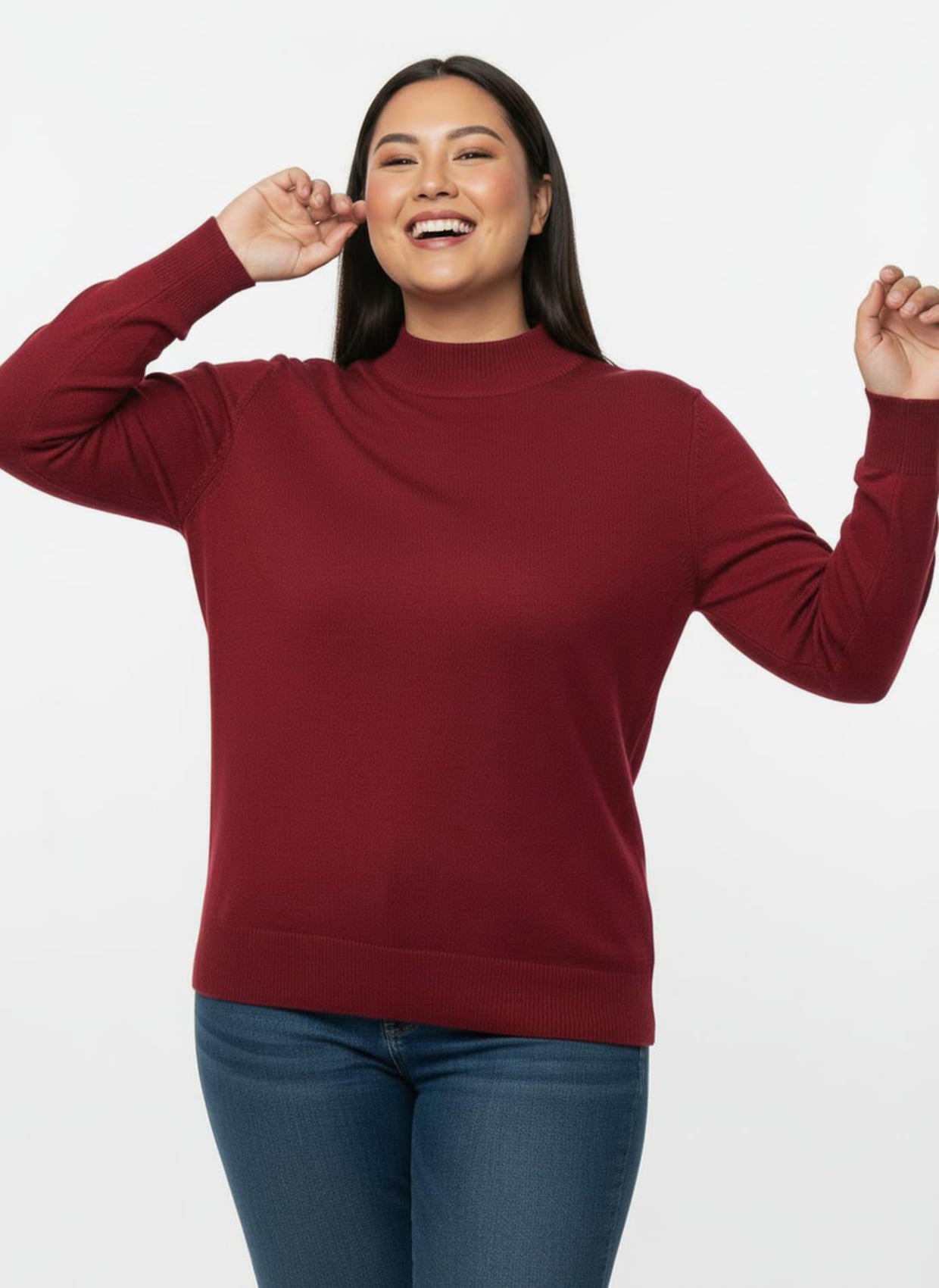 Stehkragenpullover mit Ripp-Abschlüssen - rot