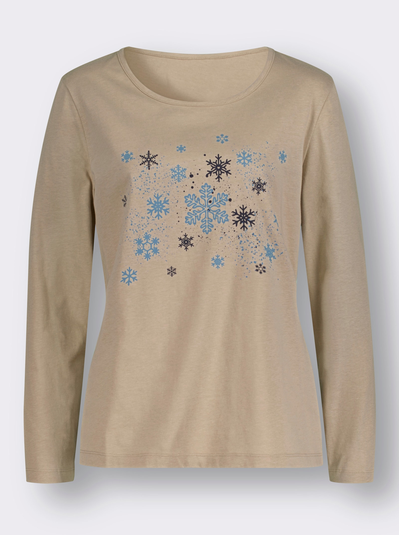 Langarmshirt mit Schneeflocken-Druck - beige-himmelblau