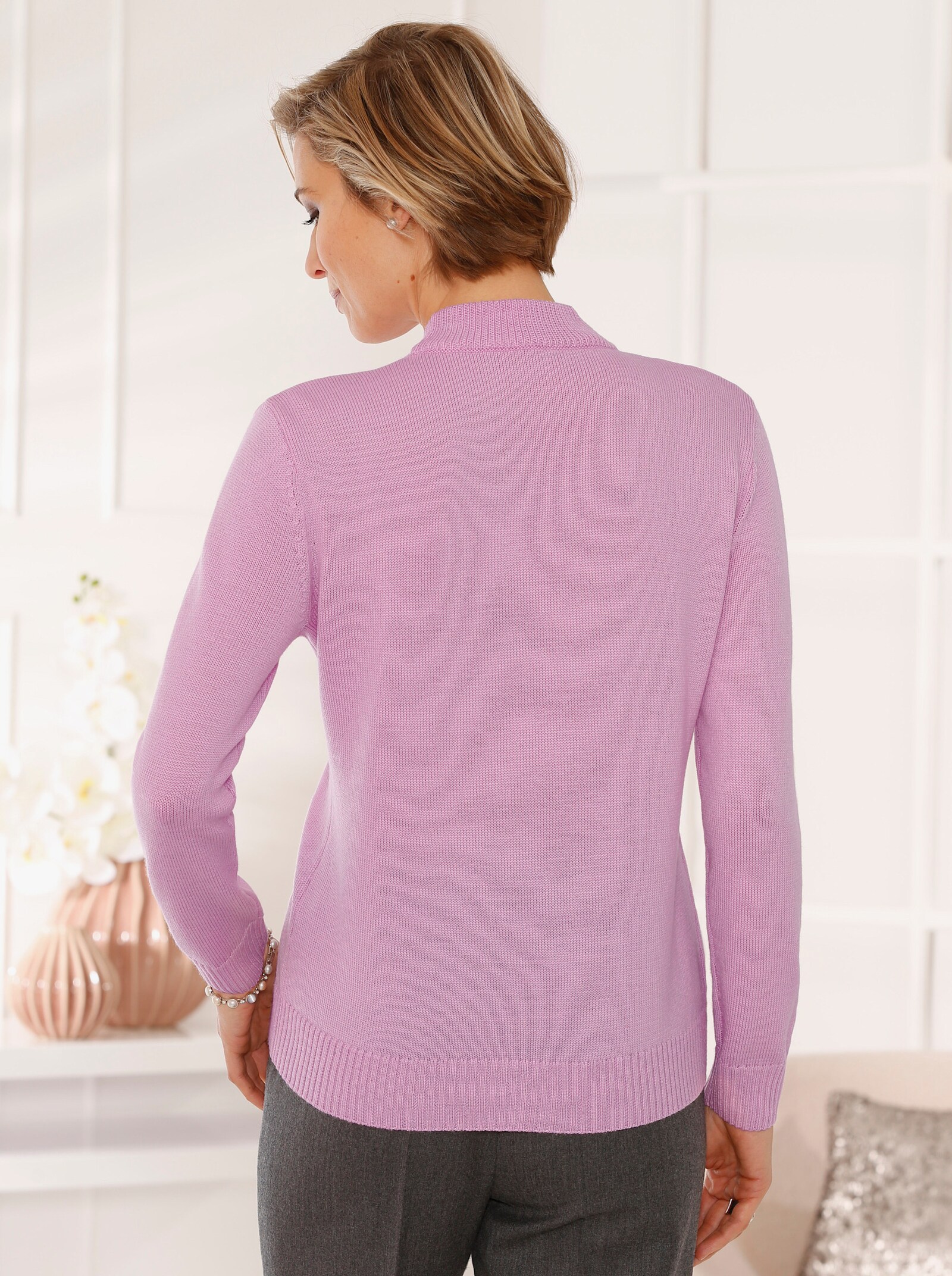 Stehkragenpullover aus Merino-Wolle - orchidee