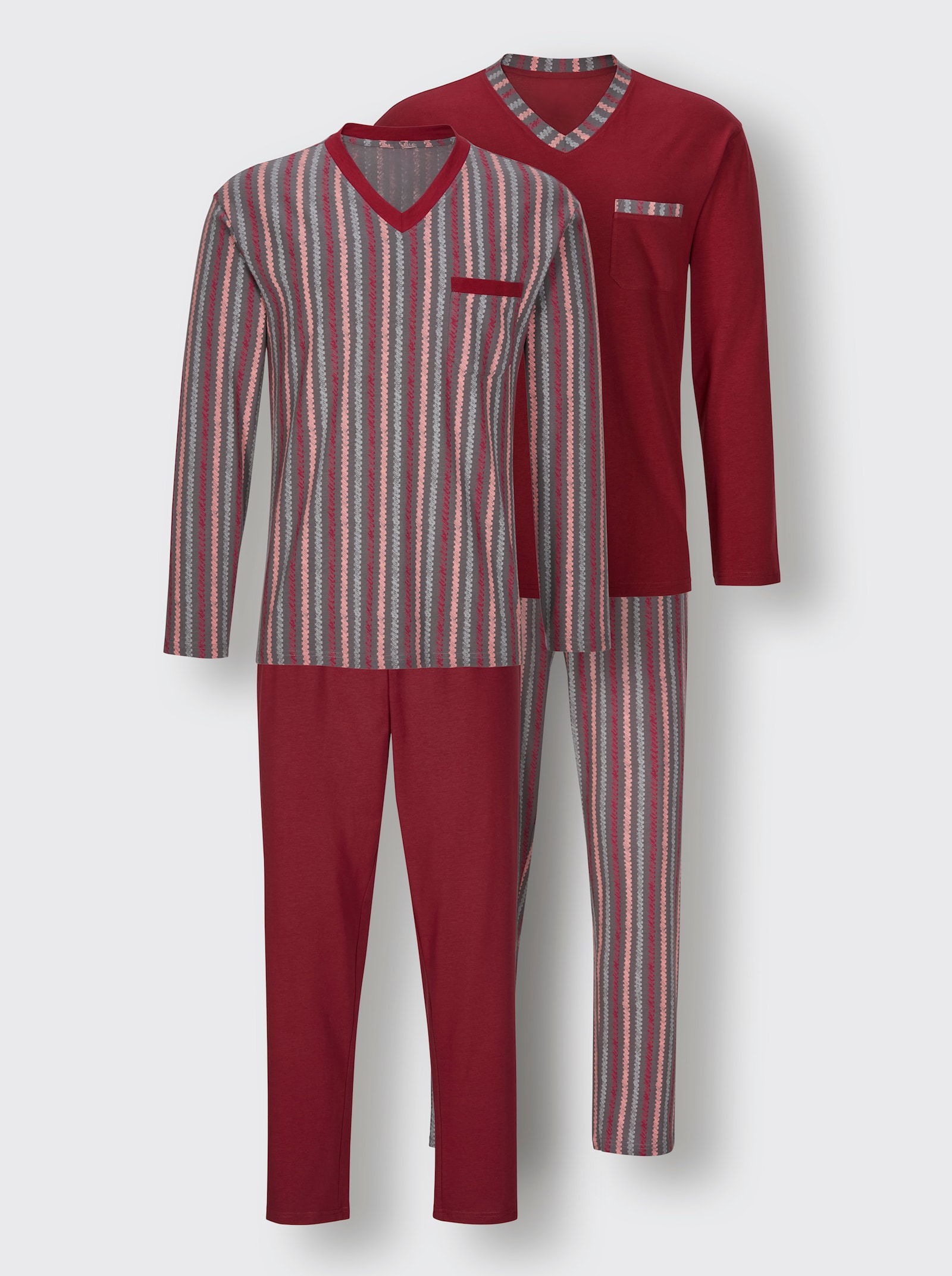 wäschepur men Pyjama's - donkerrood + donkerrood/antraciet bedrukt