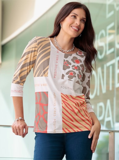 3/4-Arm-Shirt mit Patch-Print - taupe-hummer-bedruckt