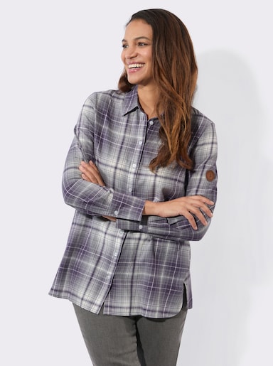 Flanellbluse mit Seitenschlitzen - feige-steingrau-kariert