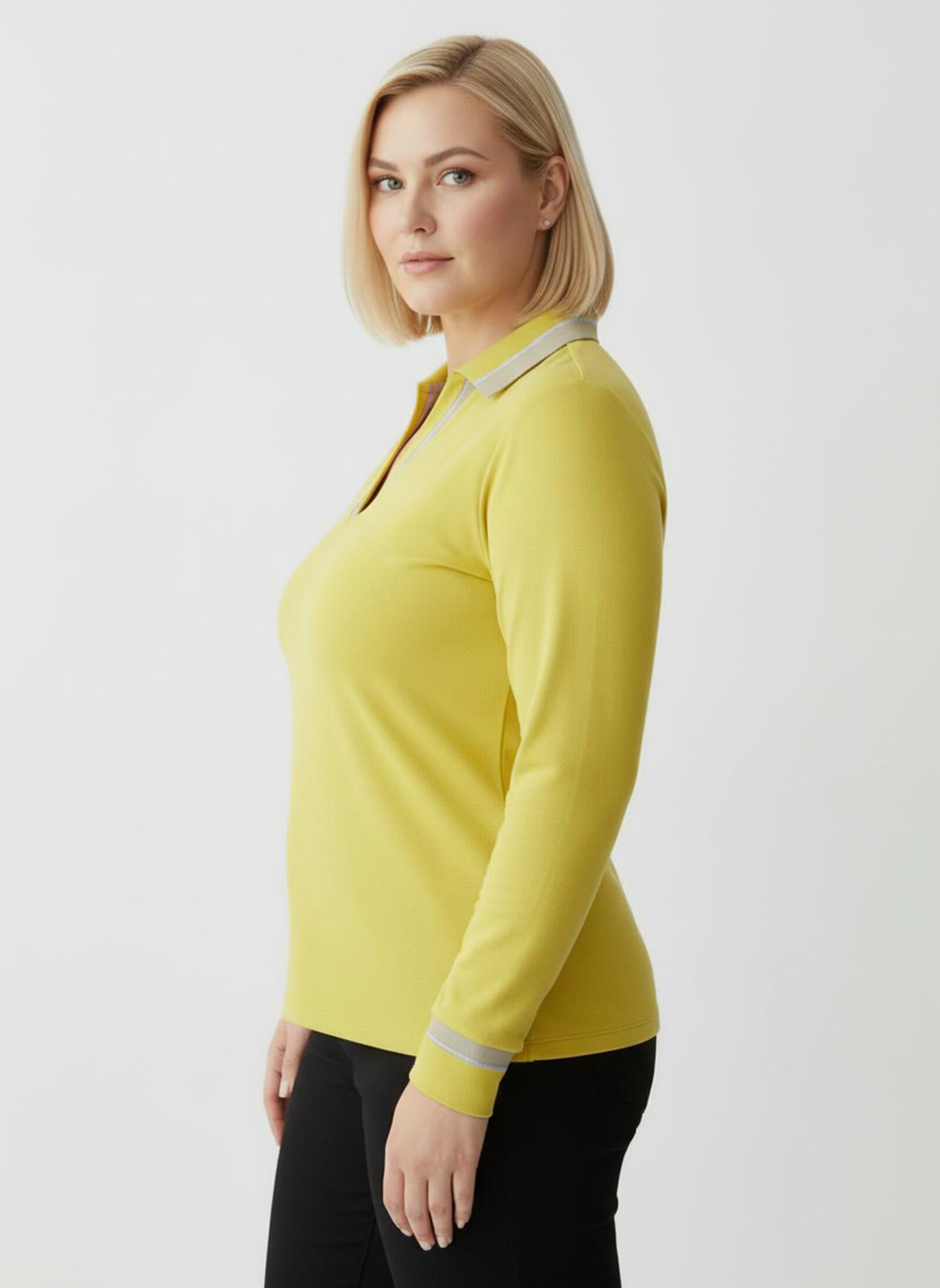 Poloshirt mit Kontrast-Akzenten - limone-sand-gemustert