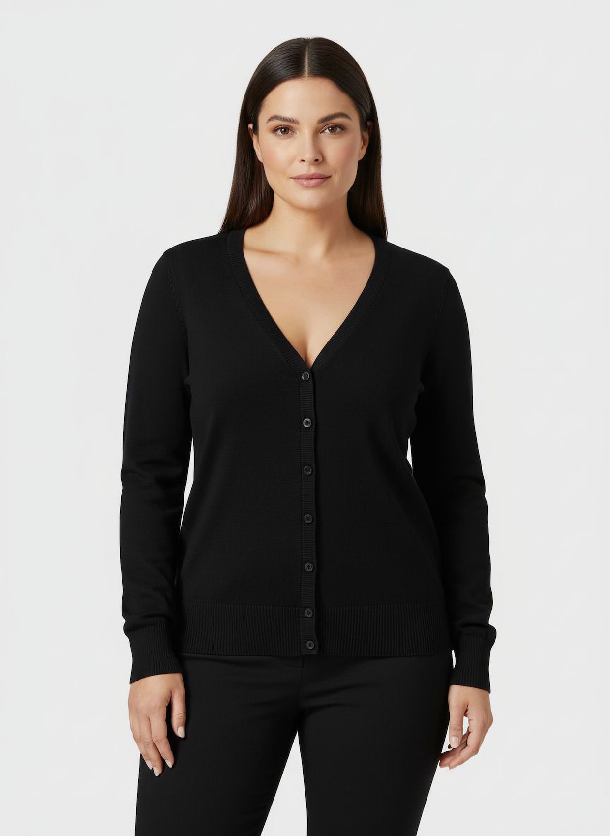 Strickjacke mit V-Ausschnitt - schwarz