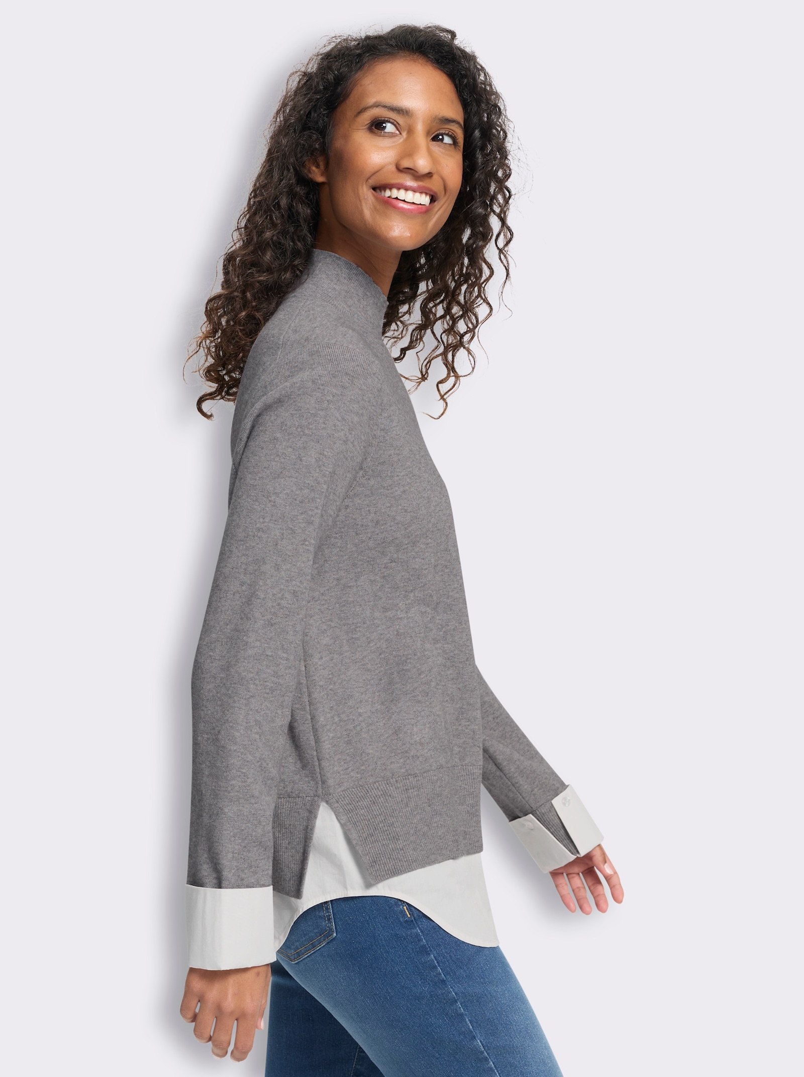 heine Feinstrickpullover in 2-in-1-Optik - grau-meliert