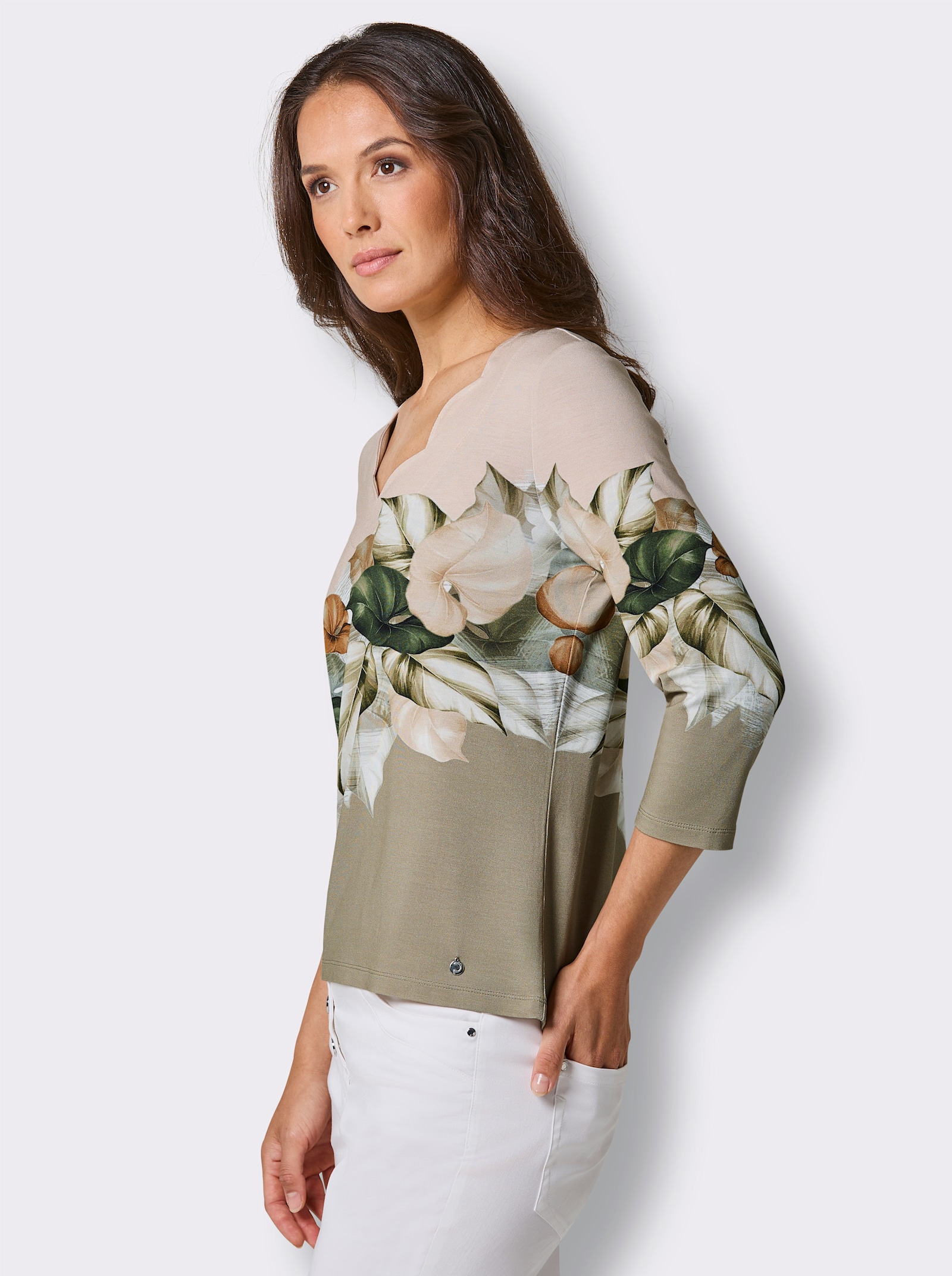CREATION L PREMIUM Print-Shirt mit platziertem Druck - elfenbein-schlamm-bedruckt