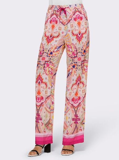 heine Broek met print - ecru/fuchsia geprint