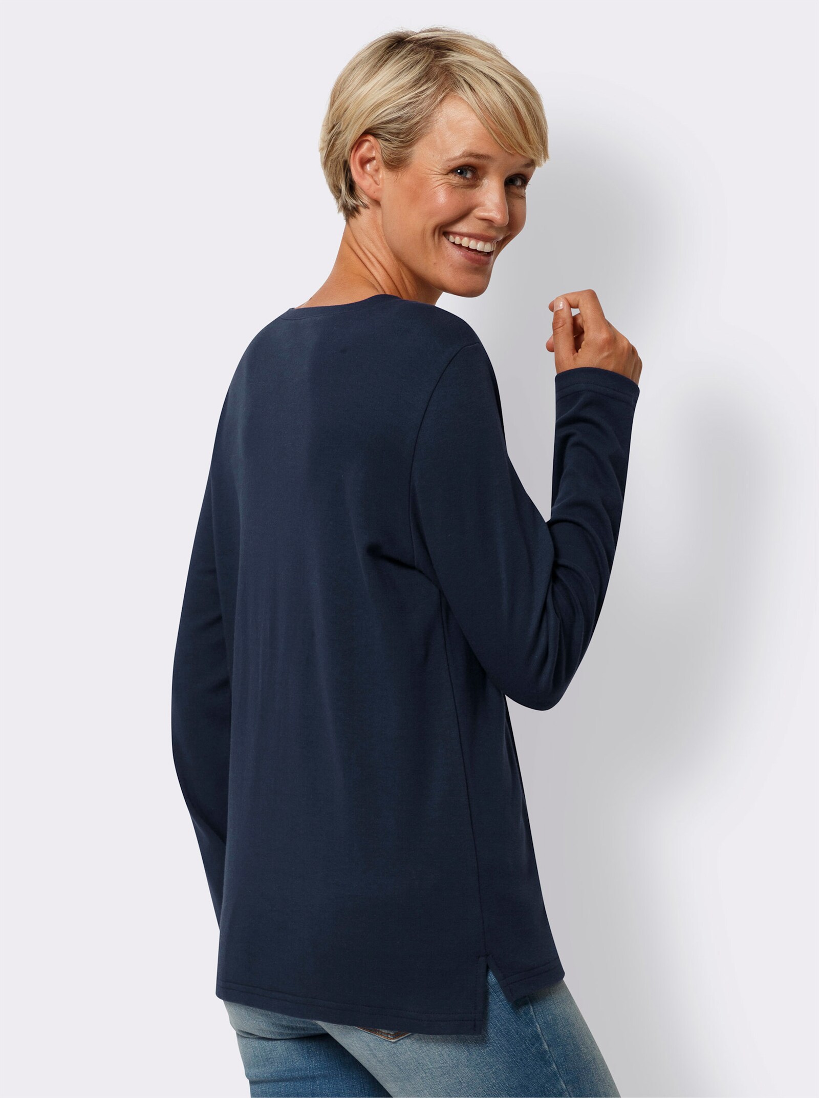 Sweatshirt met deelnaad voor - marine